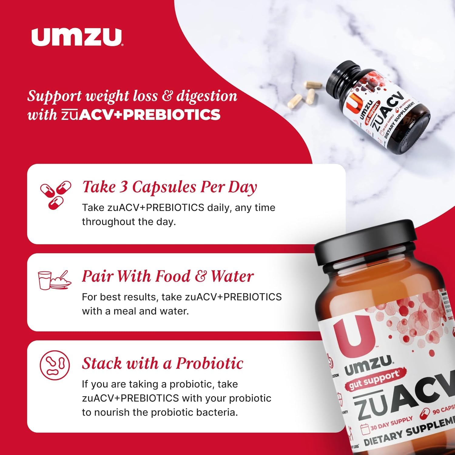 Foto 5 pulgar | Suplemento Umzu Zuacv+prebiotics De Vinagre De Sidra De Manzana 90 Cápsulas - Venta Internacional.