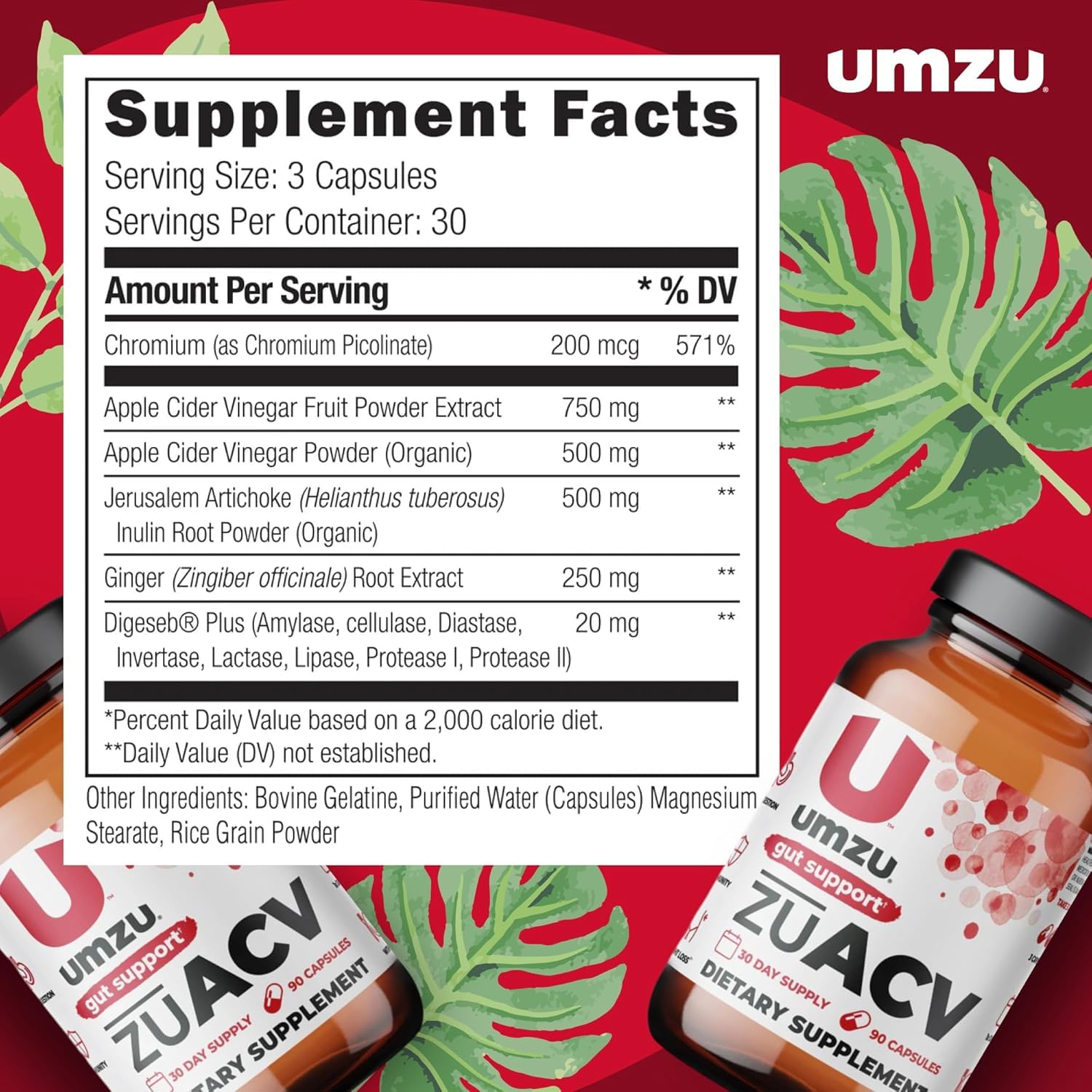 Foto 7 | Suplemento Umzu Zuacv+prebiotics De Vinagre De Sidra De Manzana 90 Cápsulas - Venta Internacional.