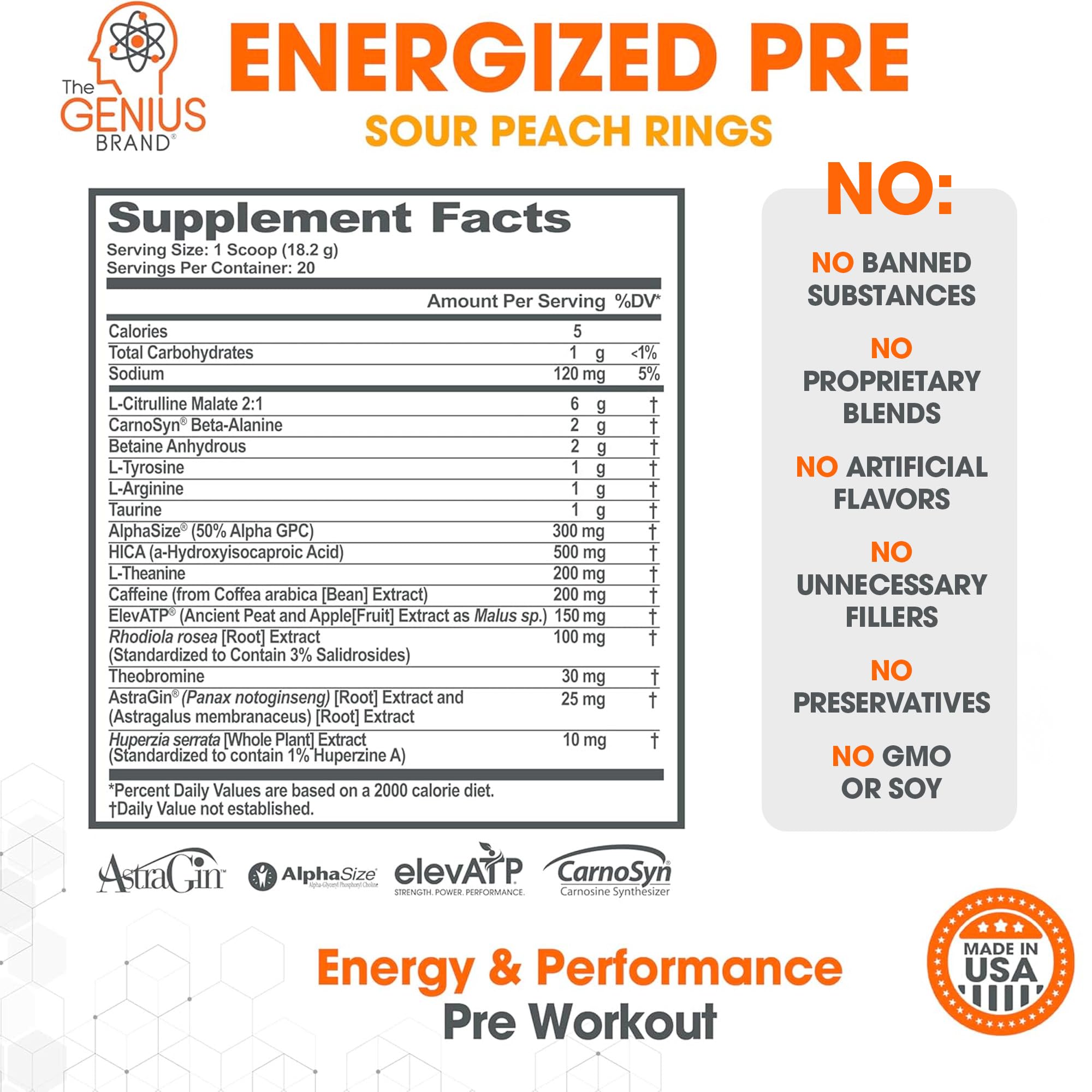 Foto 4 pulgar | Polvo Para Antes Del Entrenamiento, Genius Brand Genius Energized, 20 Dosis - Venta Internacional.