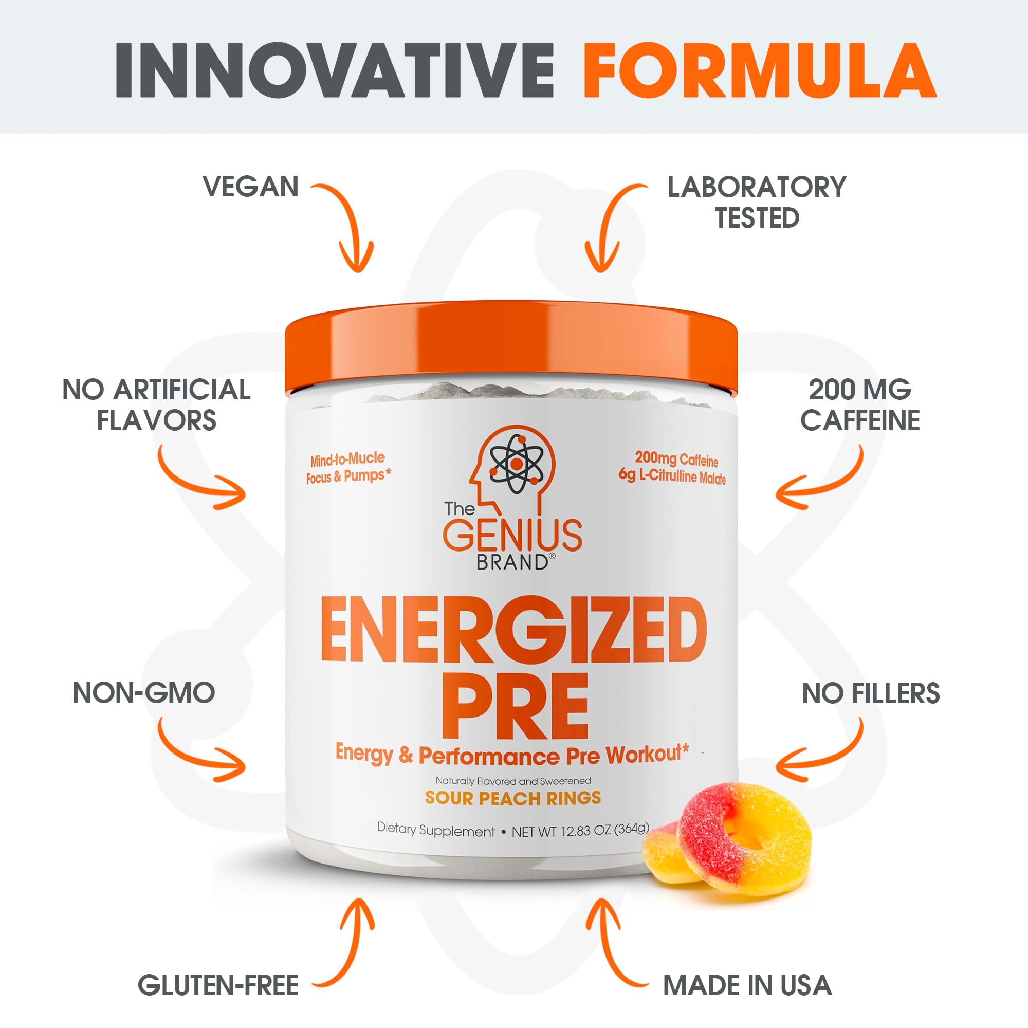Foto 7 pulgar | Polvo Para Antes Del Entrenamiento, Genius Brand Genius Energized, 20 Dosis - Venta Internacional.