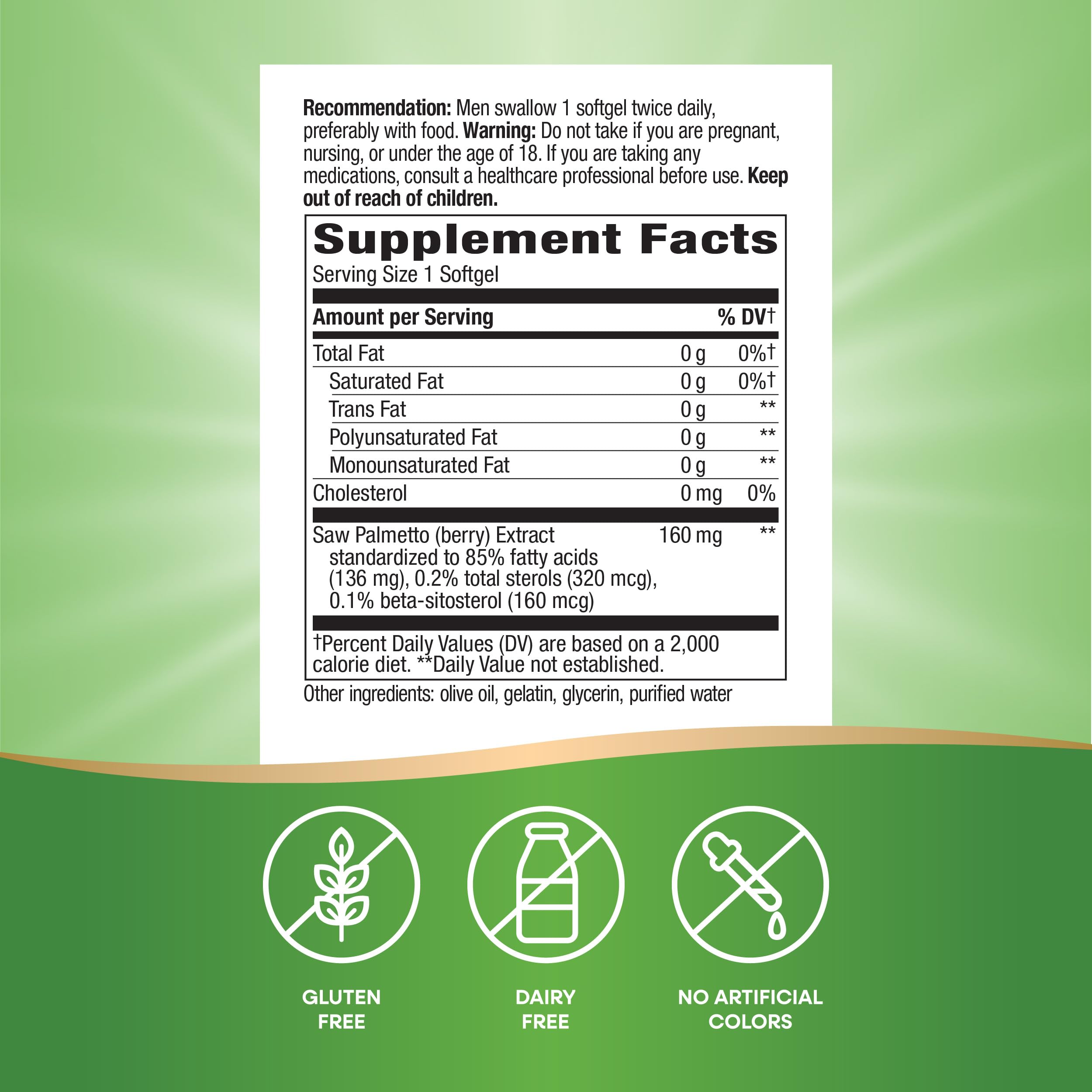 Foto 3 pulgar | Suplemento De Extracto Premium De Palma Enana Americana De Nature's Way, 160 Mg - Venta Internacional.