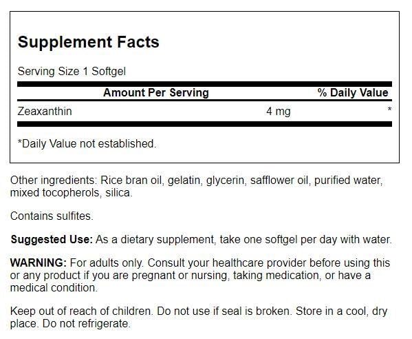 Foto 3 pulgar | Suplemento De Zeaxantina Swanson, 4 Mg, 60 Cápsulas Blandas - Venta Internacional.