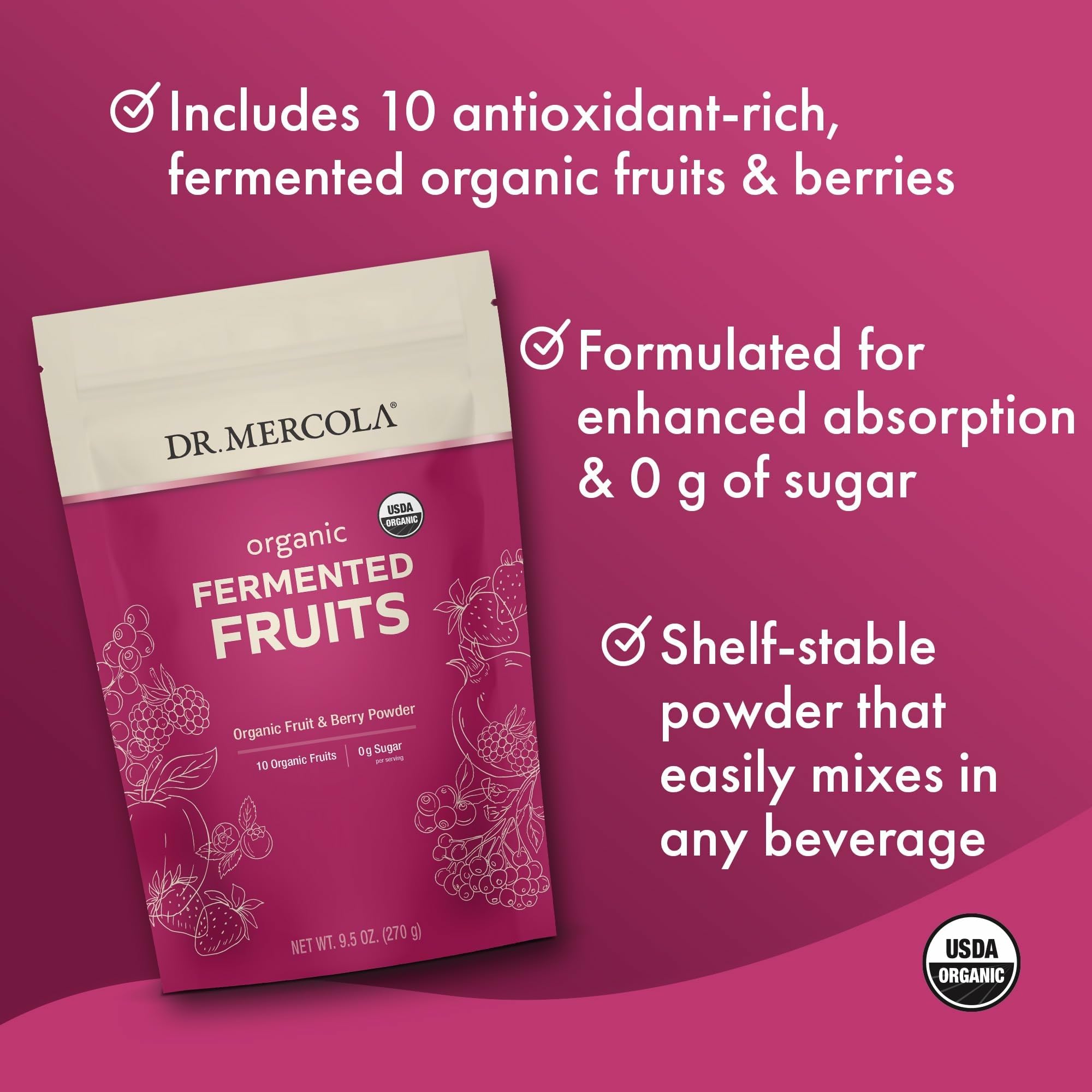 Foto 3 | Suplemento Dr. Mercola Frutas Fermentadas Orgánicas 270 G - Venta Internacional.