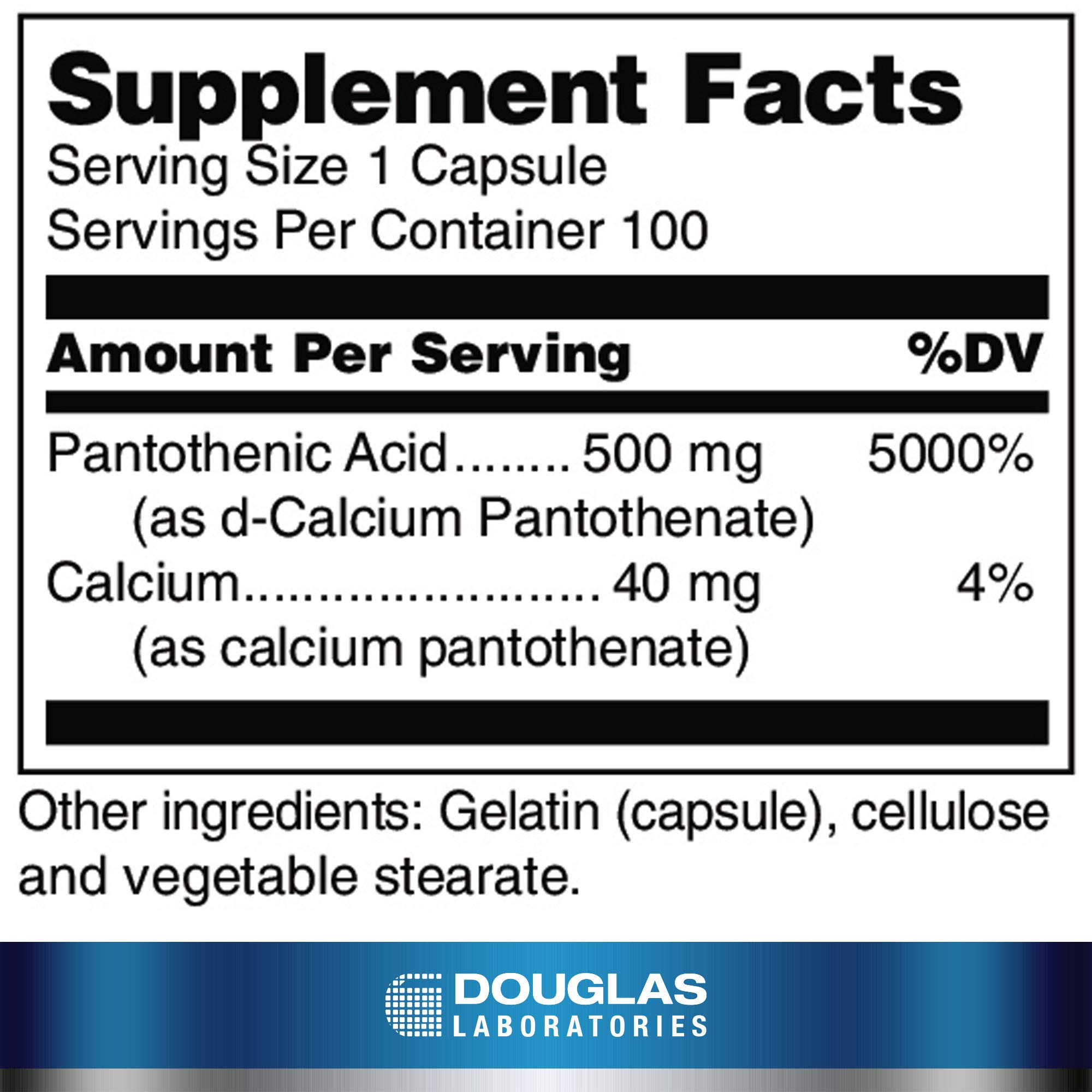 Foto 2 | Suplemento De Ácido Pantoténico De Douglas Laboratories 500 Mg 100 Cápsulas - Venta Internacional.