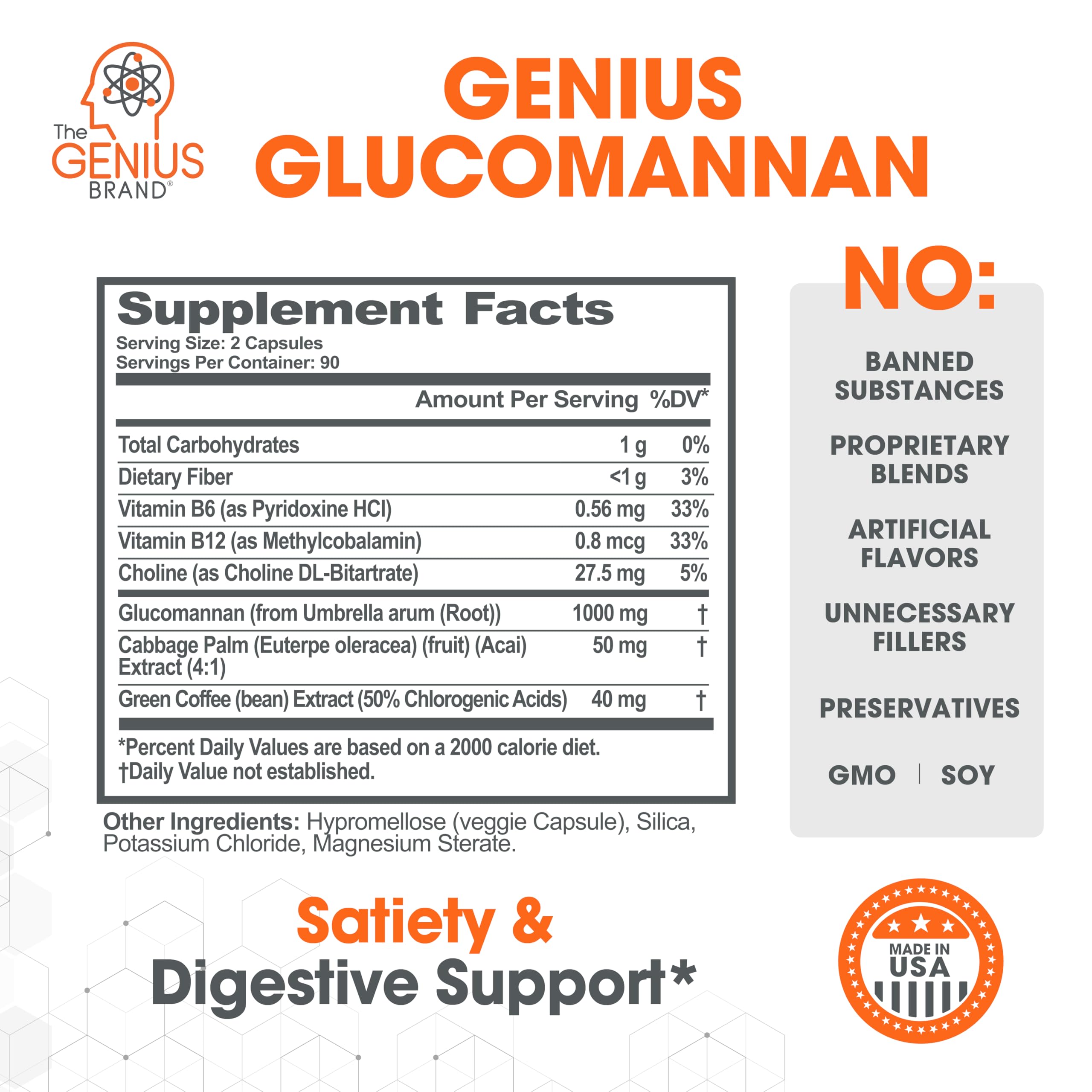 Foto 3 pulgar | Complemente El Glucomanano Genius Brand Genius De 1000 Mg - Venta Internacional.