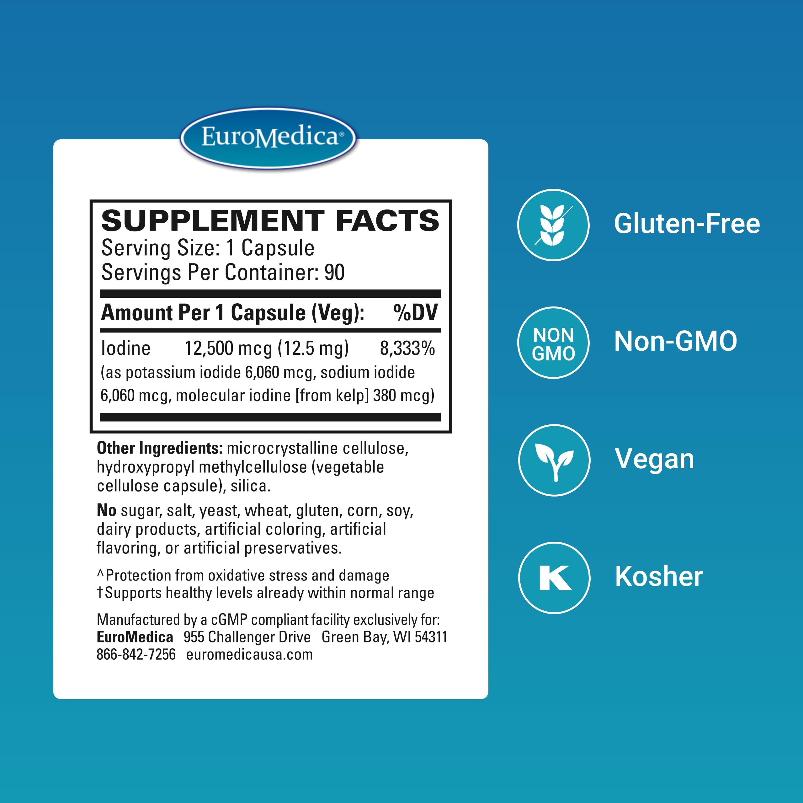 Foto 2 | Suplemento Euromedica Tri-iodine 12,5 Mg, 90 Cápsulas - Venta Internacional.