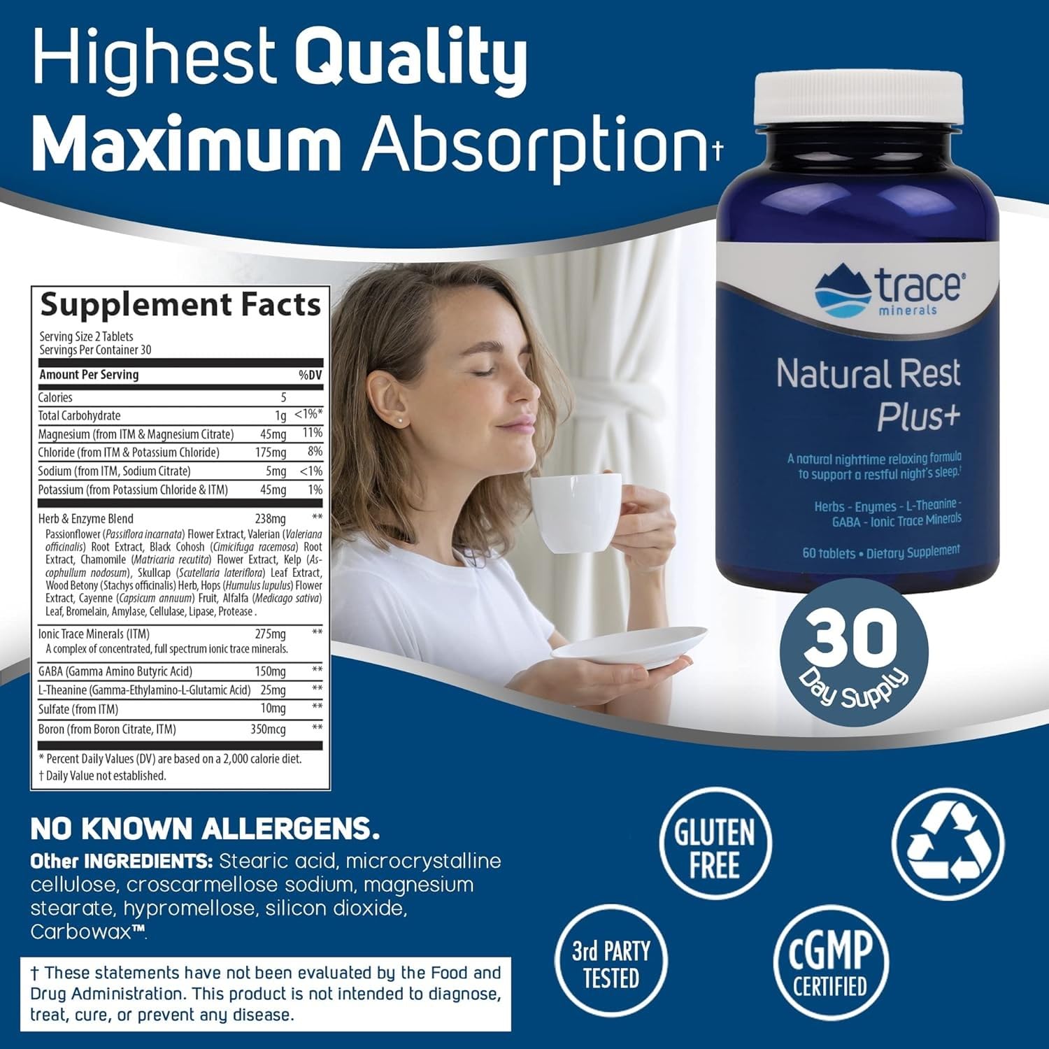 Foto 3 pulgar | Suplemento Dietético Trace Minerals Natural Rest Plus 60 Comprimidos - Venta Internacional.