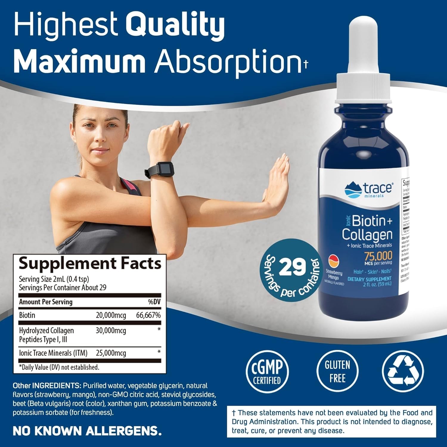 Foto 2 | Suplemento De Oligoelementos, Biotina Iónica Y Colágeno, 60 Ml - Venta Internacional.