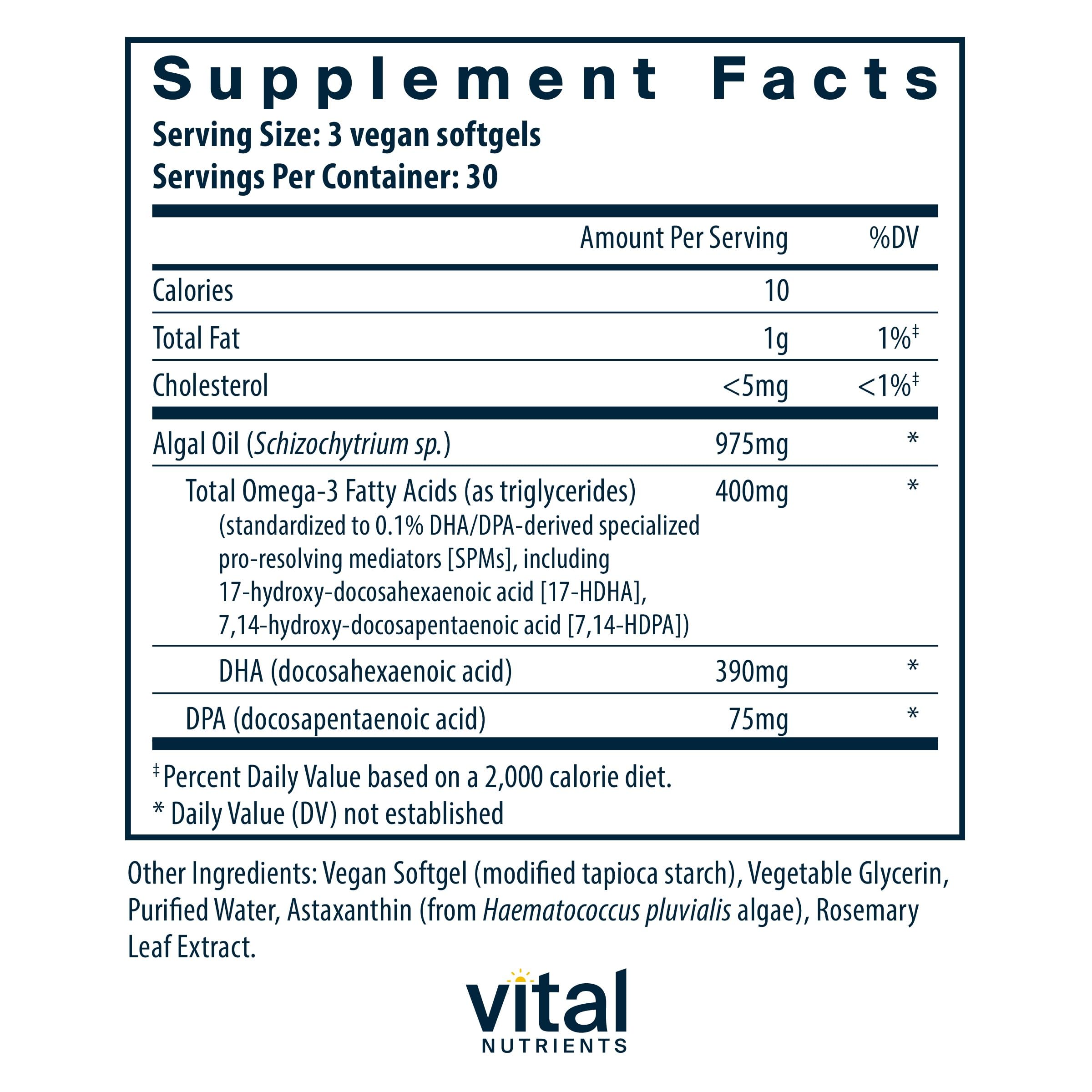 Foto 3 pulgar | Suplemento Vital Nutrients Ultra Pure Vegan Omega Spm+ 90 Cápsulas Blandas - Venta Internacional.