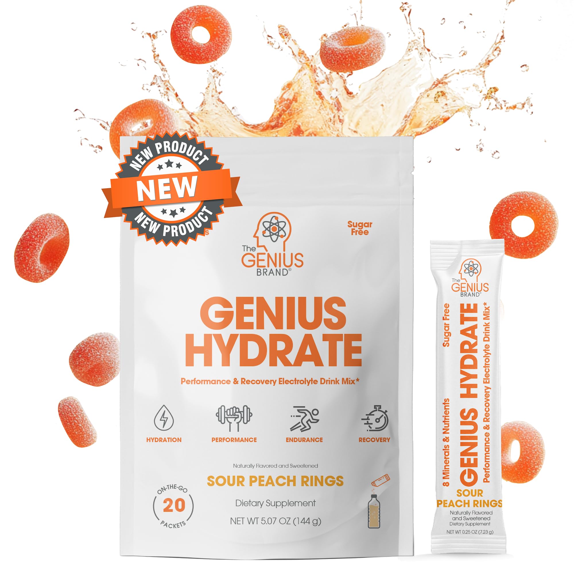 Foto 1 | Mezcla Para Bebidas En Polvo Genius Hydrate Sour Peach Rings, 20 Unidades - Venta Internacional.