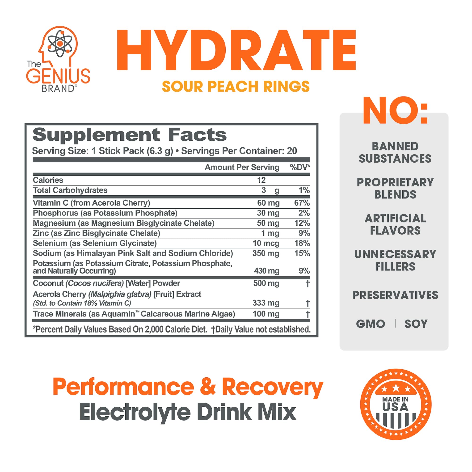 Foto 3 pulgar | Mezcla Para Bebidas En Polvo Genius Hydrate Sour Peach Rings, 20 Unidades - Venta Internacional.