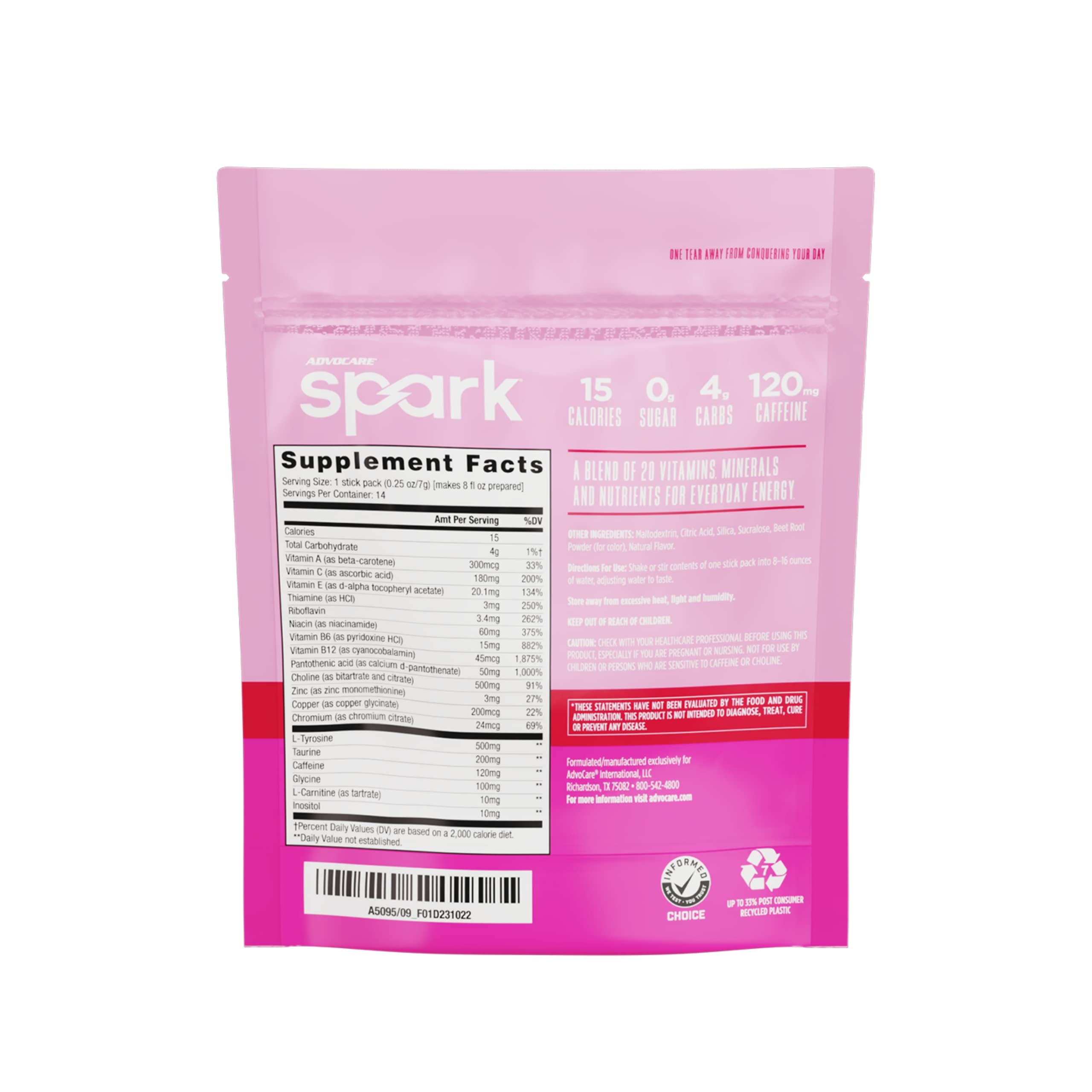 Foto 3 pulgar | Suplemento: Limonada Rosa Con Vitaminas Y Aminoácidos Advocare Spark - Venta Internacional.