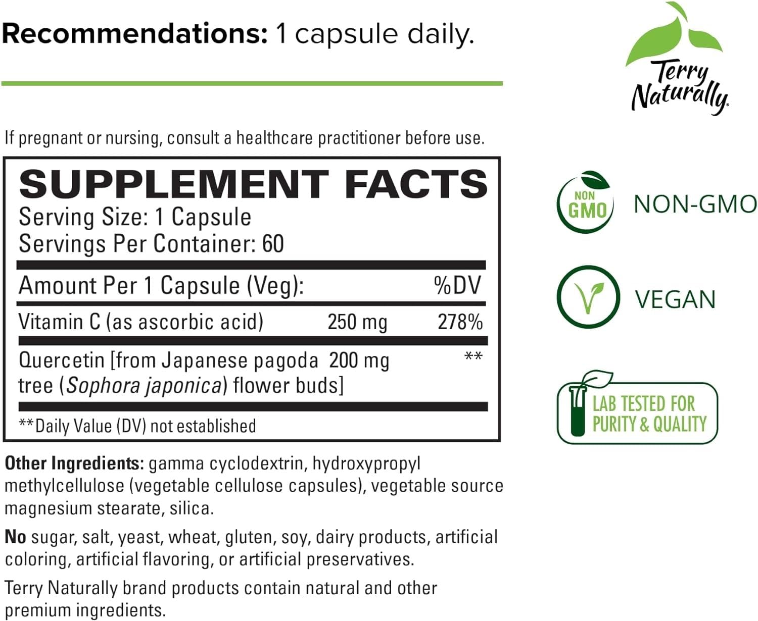 Foto 2 | Complementa Terry Naturally Quercetina Con Vitamina C 60 Cápsulas - Venta Internacional.