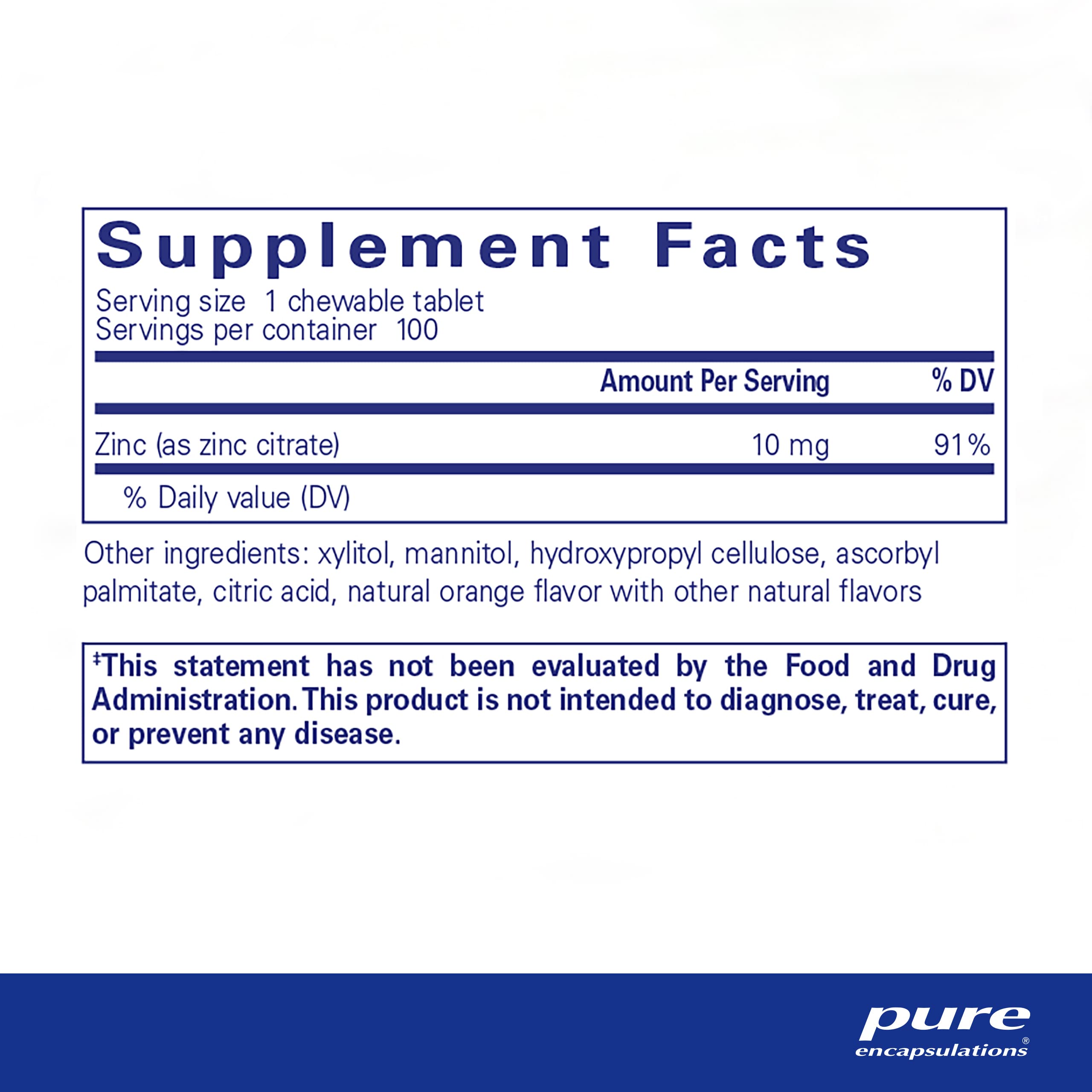 Foto 3 pulgar | Suplemento Pure Encapsulations Zinc Chewables 100 Comprimidos - Venta Internacional.
