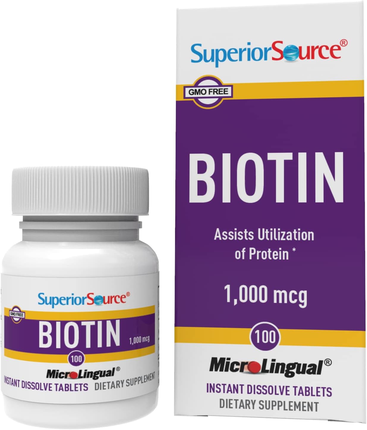 Suplemento Biotina Microlingual De 1000 Mcg De Superior Source, 100 Comprimidos - Venta Internacional.