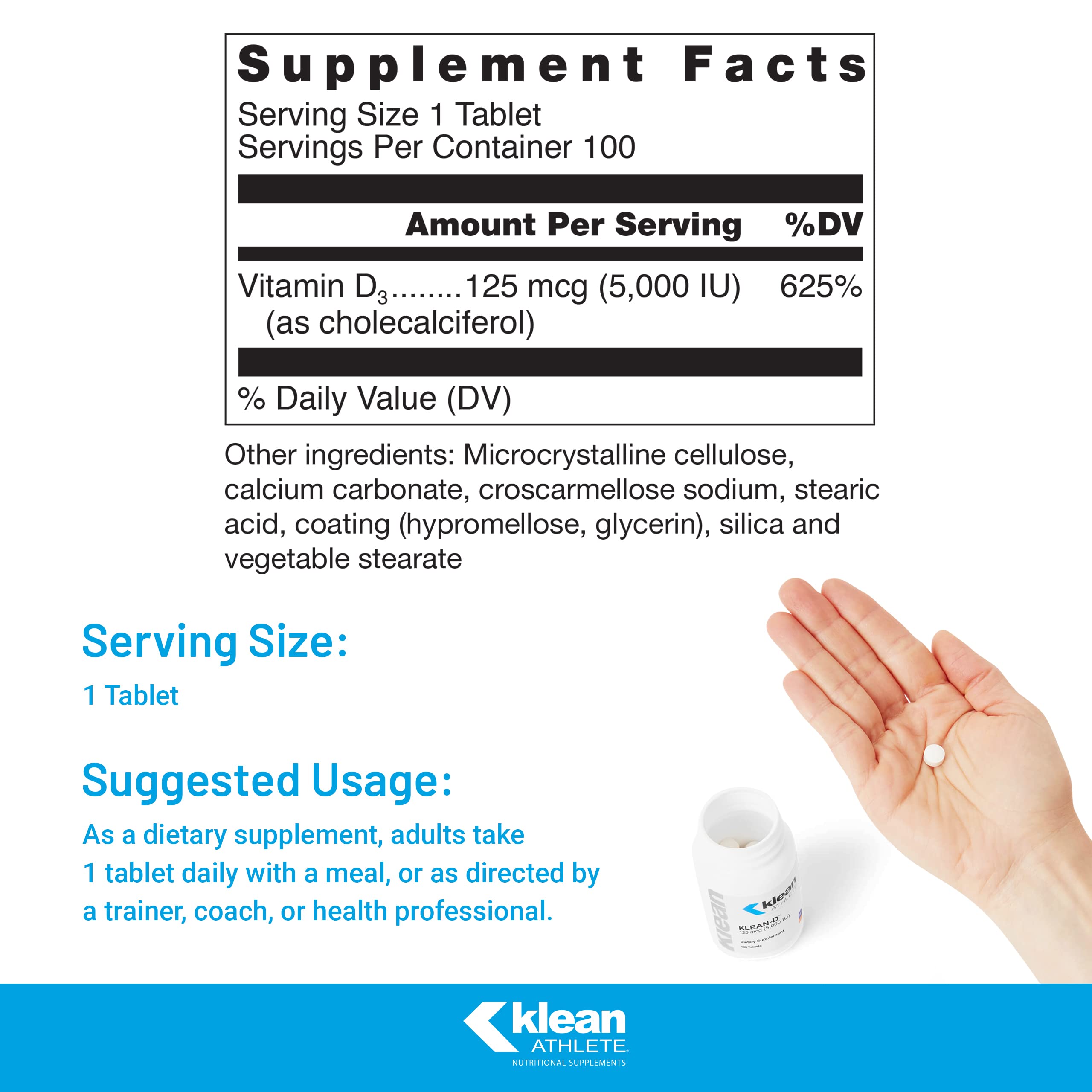 Foto 3 pulgar | Suplemento Klean Athlete Klean-d 5000 Ui De Vitamina D3 100 Comprimidos - Venta Internacional.