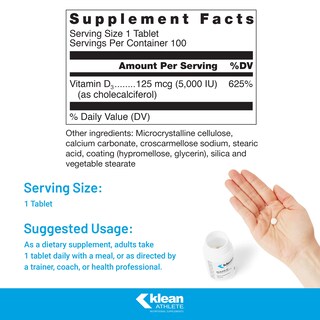 Foto 2 | Suplemento Klean Athlete Klean-d 5000 Ui De Vitamina D3 100 Comprimidos - Venta Internacional.