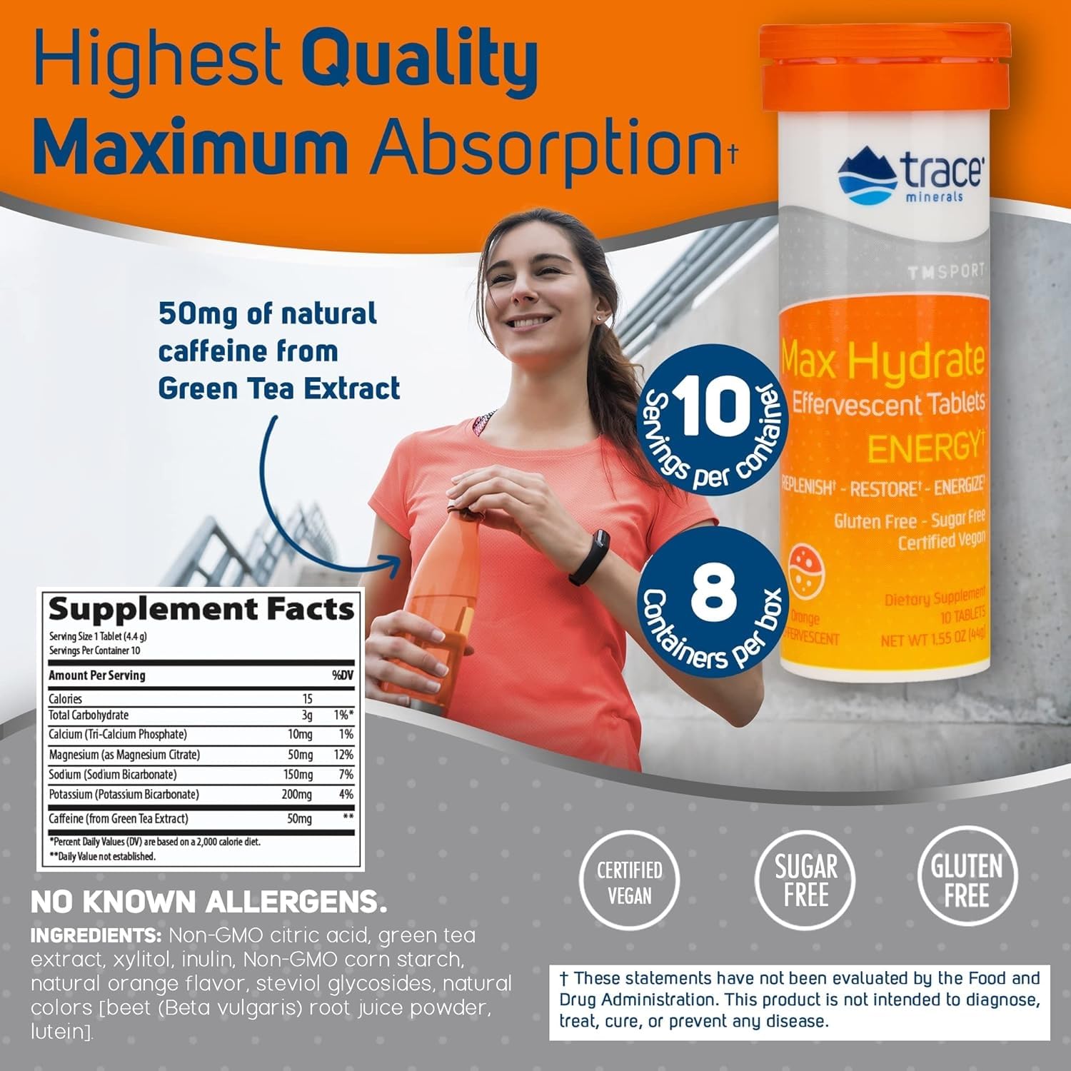 Foto 3 pulgar | Suplemento De Oligoelementos Max-hydrate Endurance Orange, 10 Comprimidos - Venta Internacional.