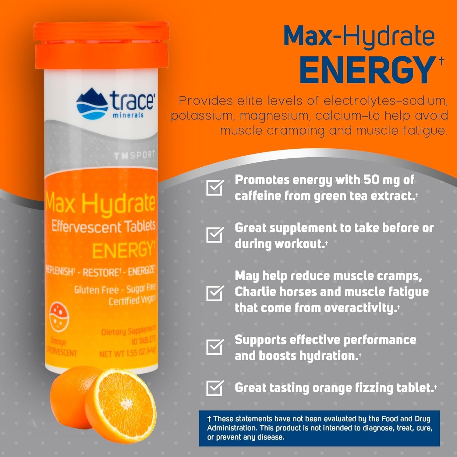 Foto 4 pulgar | Suplemento De Oligoelementos Max-hydrate Endurance Orange, 10 Comprimidos - Venta Internacional.