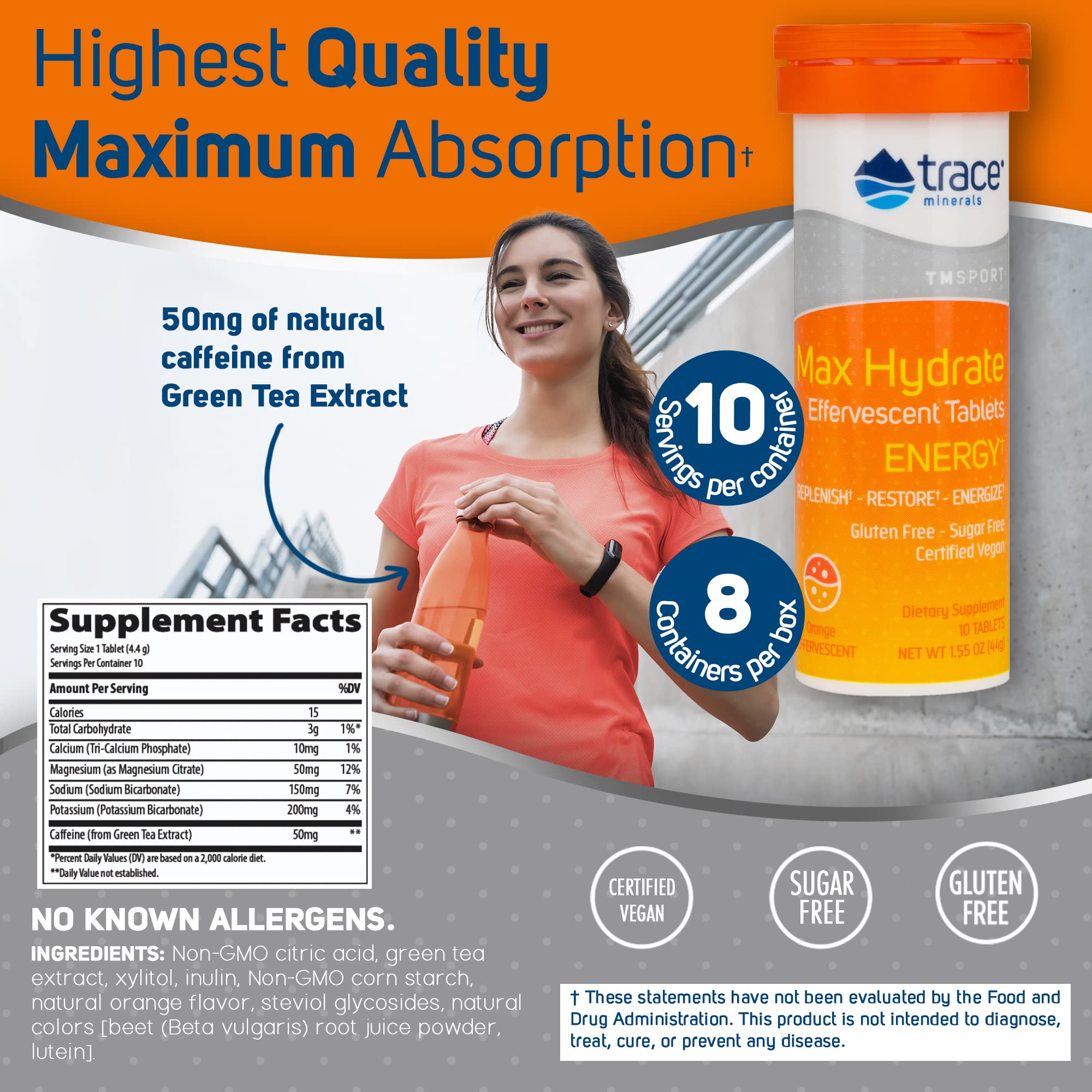 Foto 5 pulgar | Suplemento De Oligoelementos Max-hydrate Endurance Orange, 10 Comprimidos - Venta Internacional.