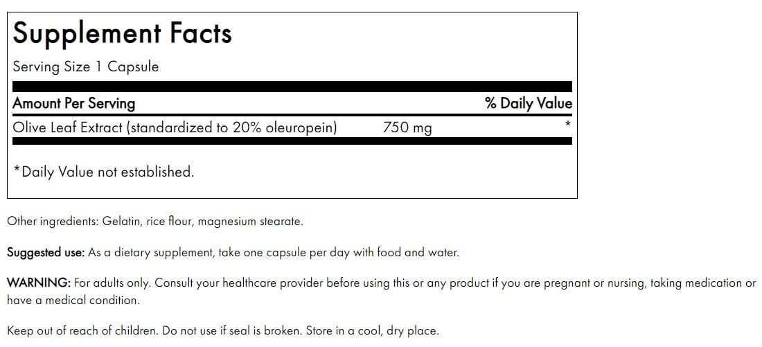 Foto 2 | Suplemento De Extracto De Hoja De Olivo De Swanson 750 Mg 60 Cápsulas - Venta Internacional.