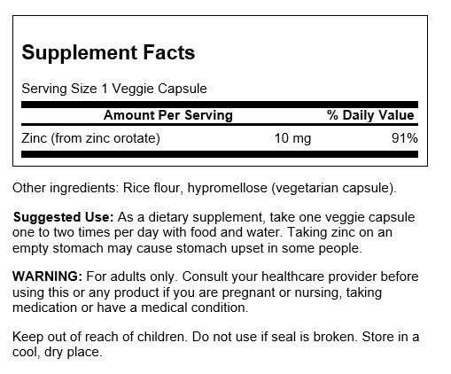 Foto 3 pulgar | Suplemento De Orotato De Zinc Swanson 10 Mg De Zinc Elemental 60 Cápsulas - Venta Internacional.