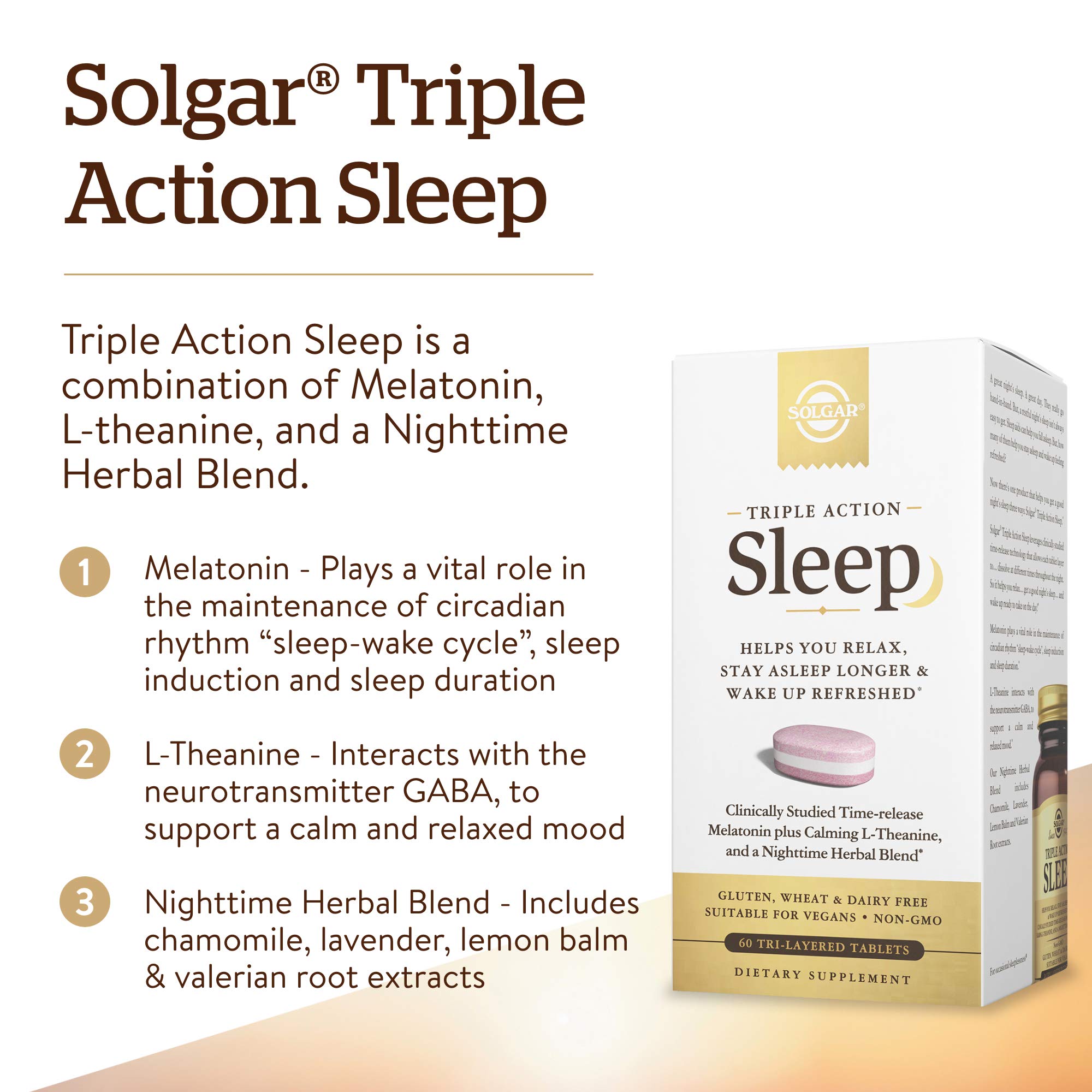 Foto 4 pulgar | Suplemento Solgar Triple Action Sleep 60 Comprimidos - Venta Internacional.
