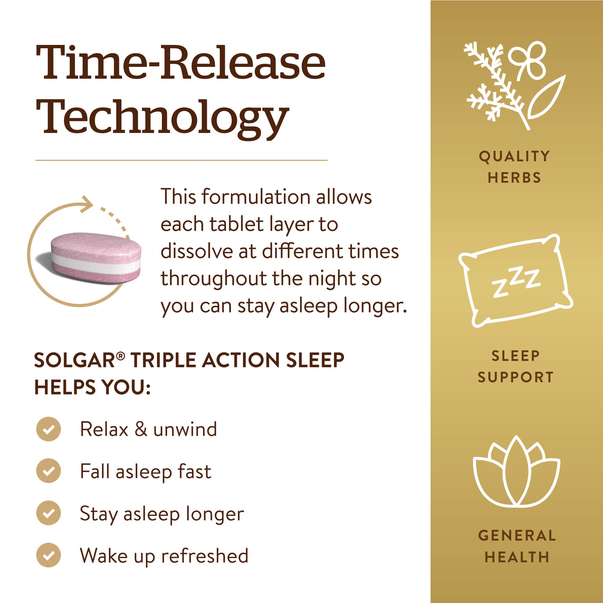 Foto 5 pulgar | Suplemento Solgar Triple Action Sleep 60 Comprimidos - Venta Internacional.