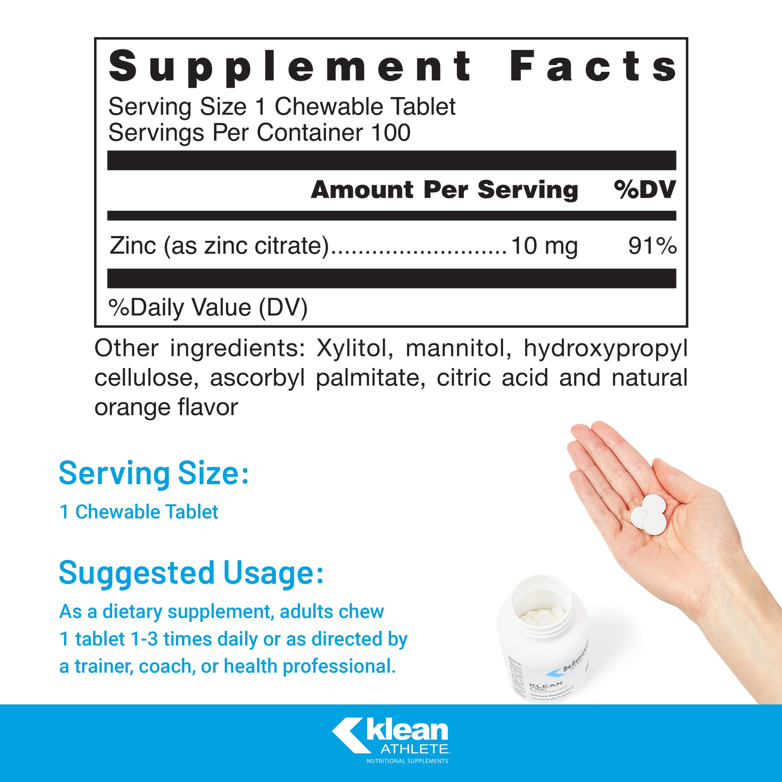 Foto 3 pulgar | Suplemento Klean Athlete Klean Zinc 100 Comprimidos Masticables - Venta Internacional