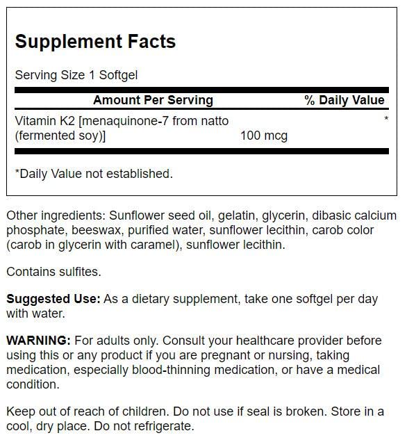 Foto 3 pulgar | Suplemento Vitamínico Swanson Vitamina K2 (menaquinona-7) 100 Mcg - Venta Internacional.