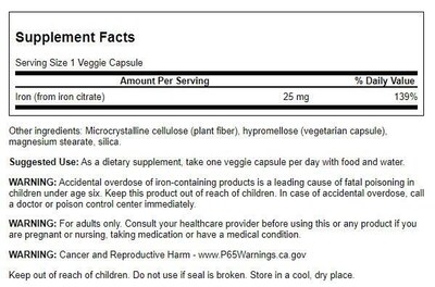 Foto 2 | Suplemento De Citrato De Hierro Swanson 25 Mg, 60 Cápsulas Vegetarianas - Venta Internacional.