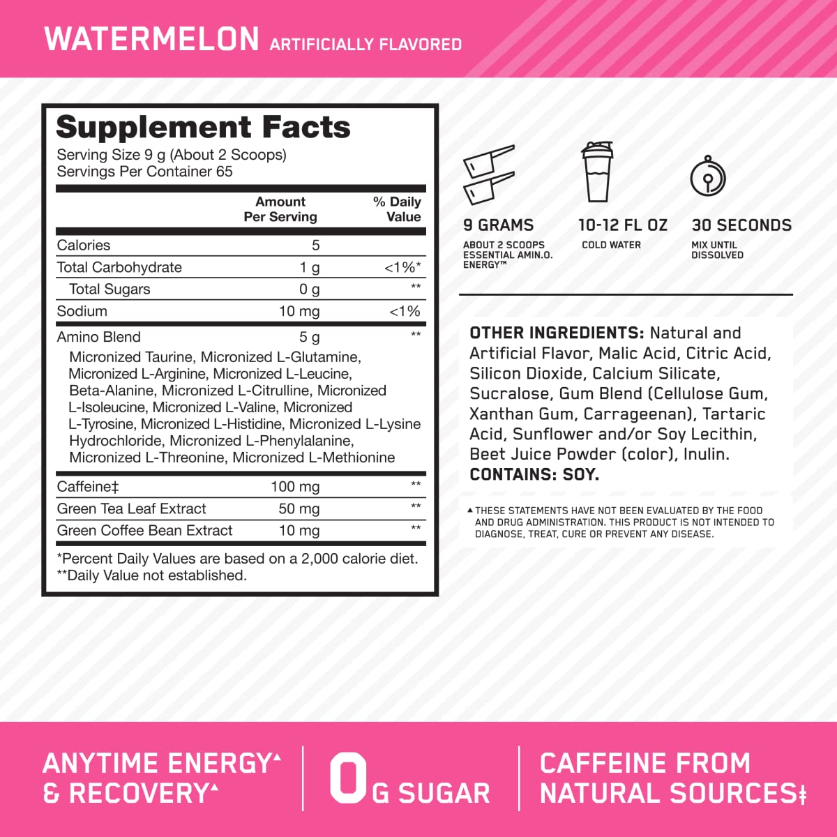 Foto 4 pulgar | Suplemento Optimum Nutrition Amino Energy Sandía, 65 Porciones - Venta Internacional.