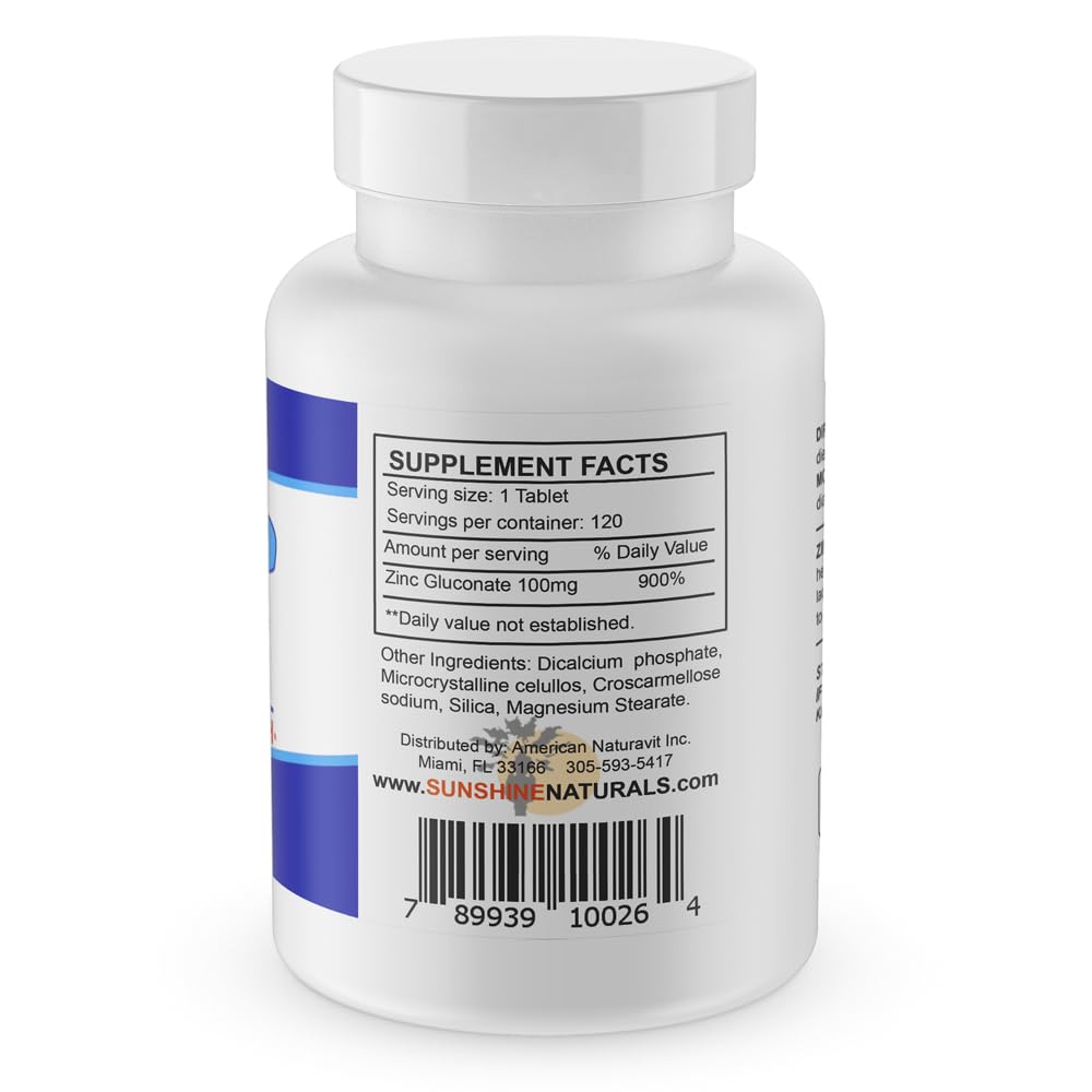 Foto 5 pulgar | Suplemento Dietético Sunshine Naturals Gluconato De Zinc 100 Mg - Venta Internacional.
