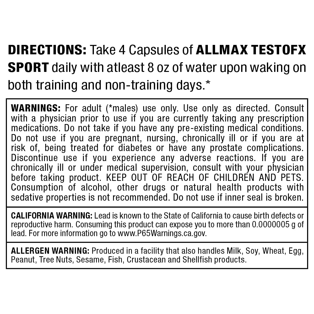 Foto 6 pulgar | Suplemento Allmax Testofx Sport Testosterone 80 Cápsulas - Venta Internacional.
