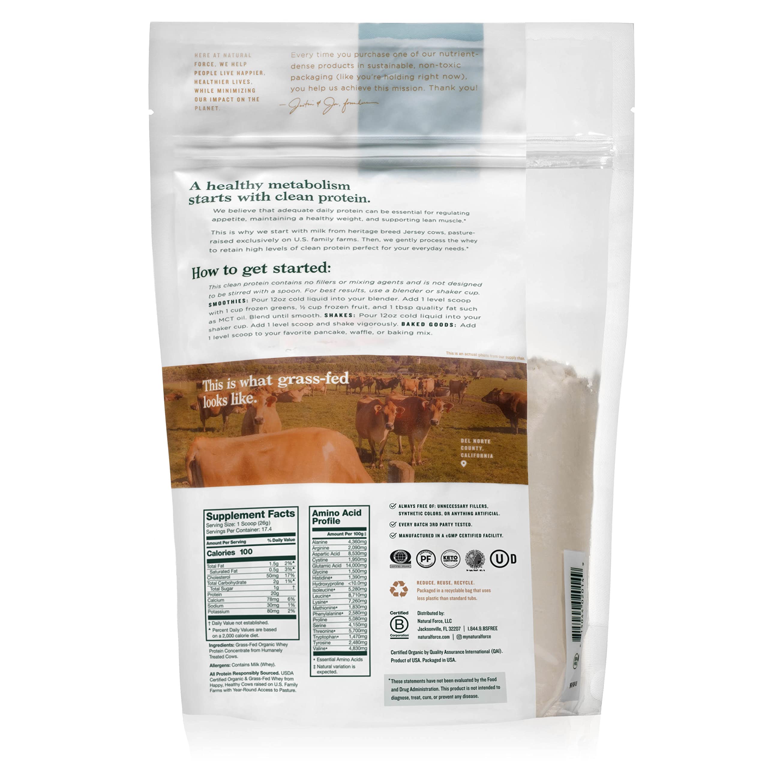Foto 2 | Proteína De Suero En Polvo Natural Force Organic Alimentada Con Pasto, 500 Ml - Venta Internacional.
