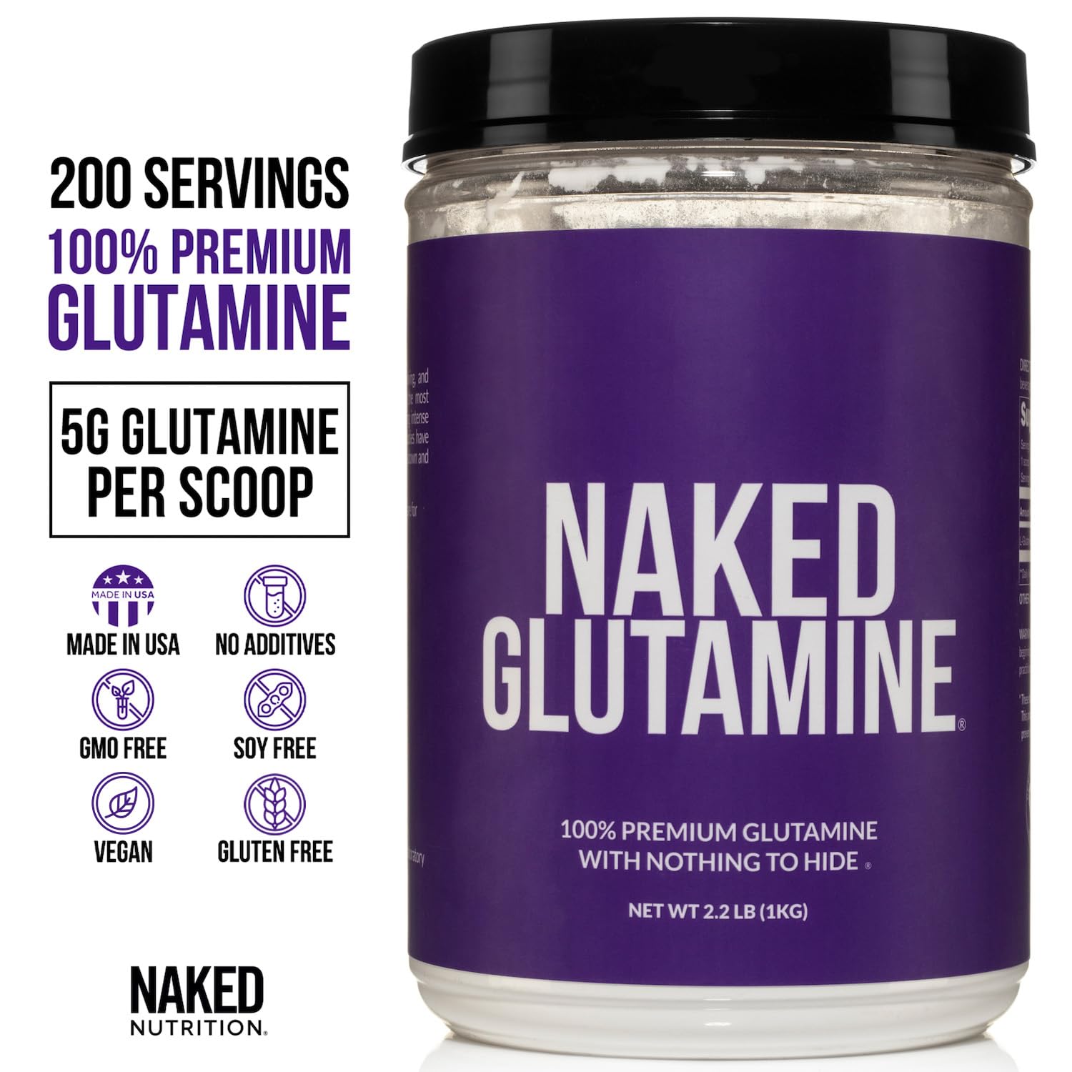 Foto 3 pulgar | Suplemento De L-glutamina Pura Naked, 1000 G, 200 Porciones - Venta Internacional.