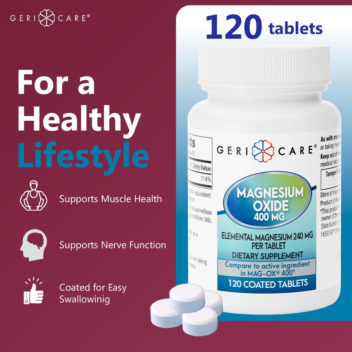 Foto 6 pulgar | Suplemento Gericare De Óxido De Magnesio 240 Mg 120 Tabletas X 6 - Venta Internacional.