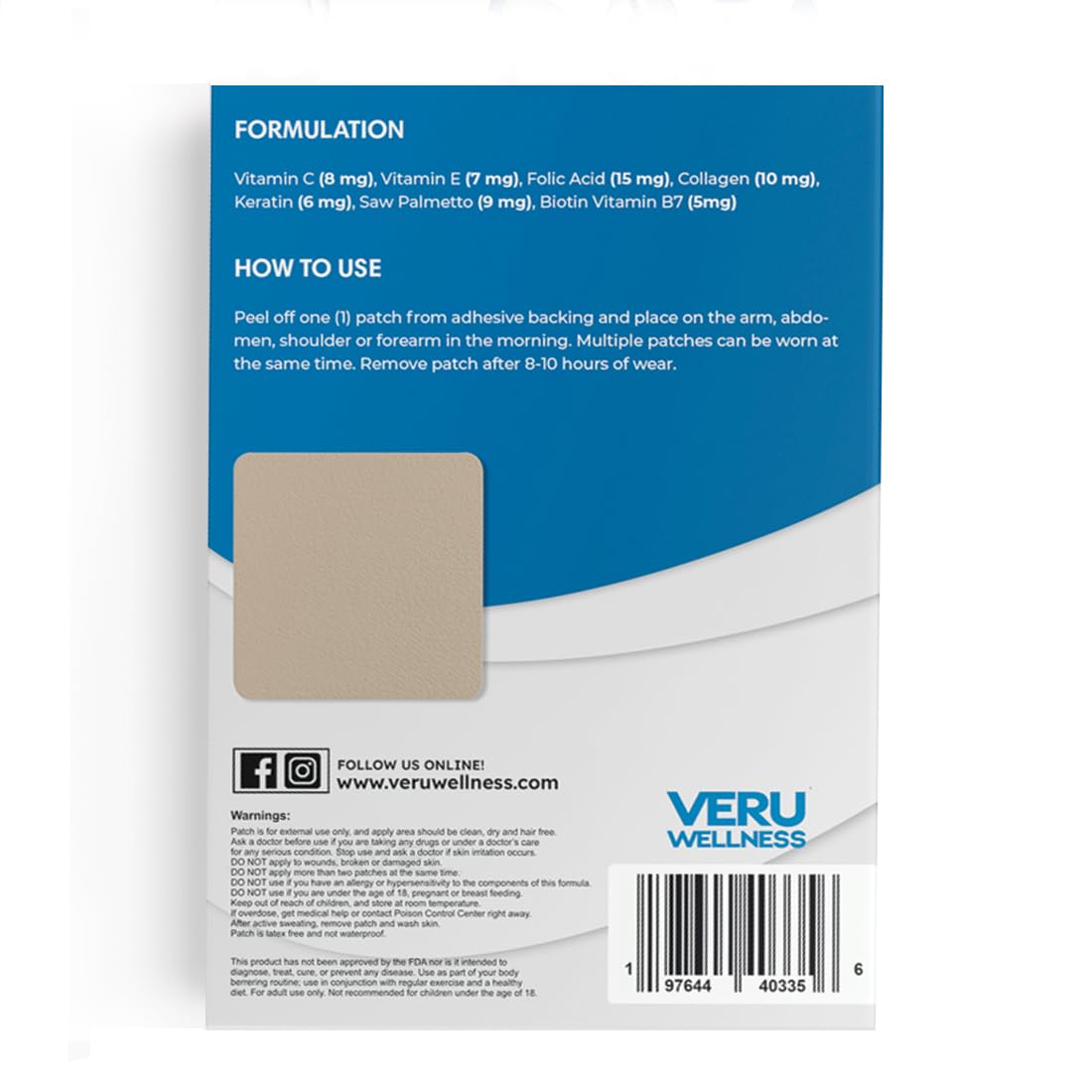 Foto 2 | Patch Veru Wellness Biotin Plus Daily Con Colágeno Durante 60 Días - Venta Internacional.