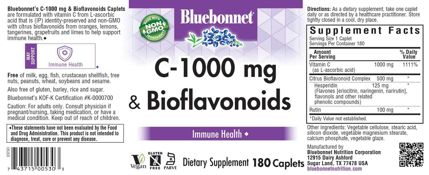 Foto 2 | Suplemento Bluebonnet Nutrition C-1000 Mg De Vitamina C 180 Comprimidos - Venta Internacional.