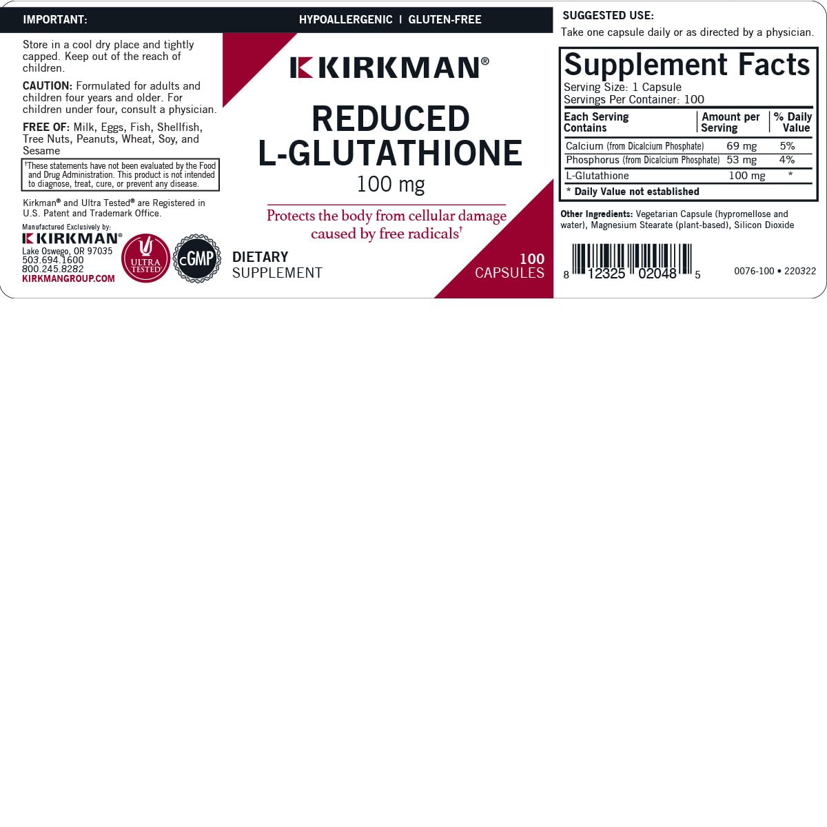 Foto 4 pulgar | Suplemento Kirkman, Antioxidante Reducido En L-glutatión, 100 Mg - Venta Internacional.