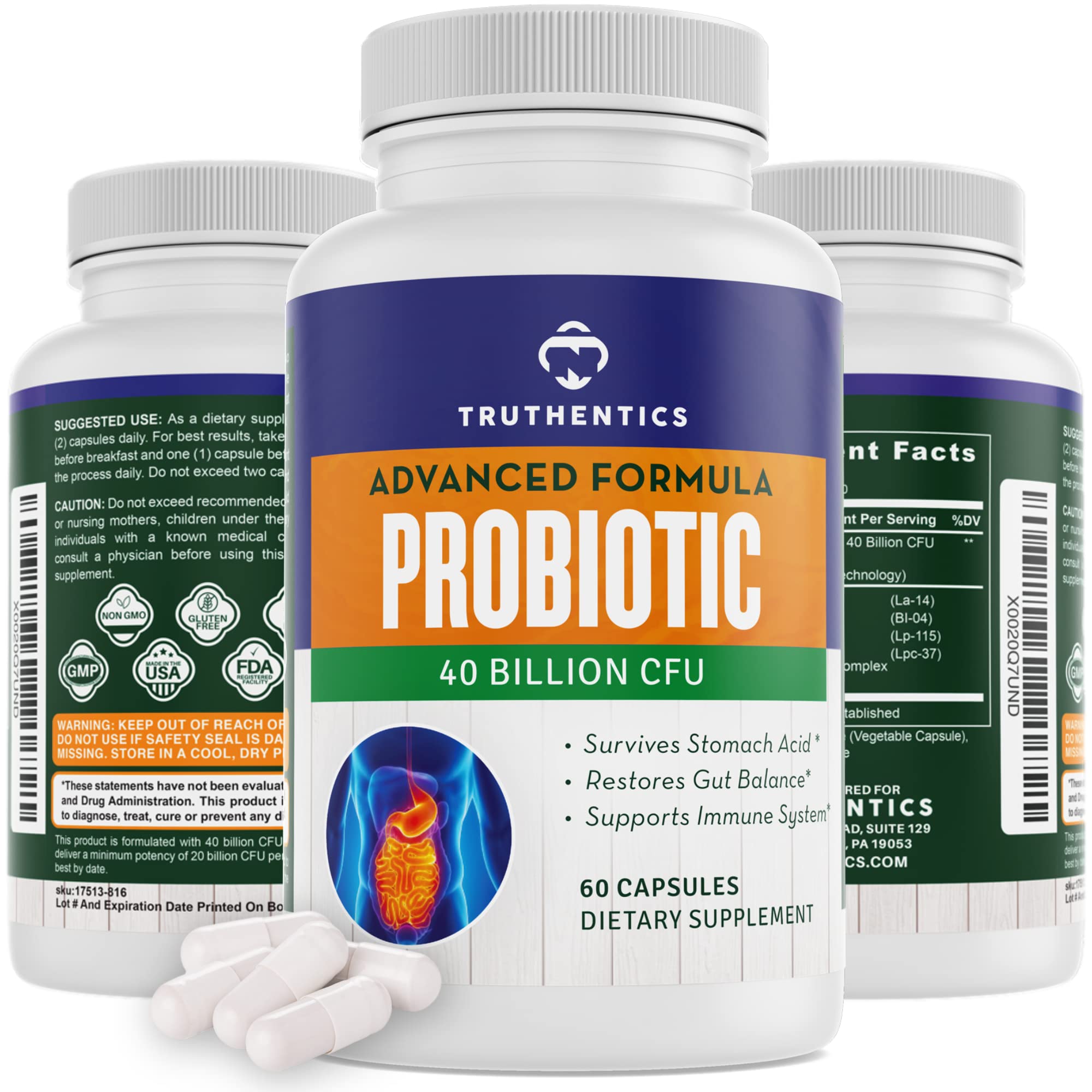 Foto 2 pulgar | Probiotic Truthentics 40 Mil Millones De Cfu Con Prebióticos 60 Cápsulas - Venta Internacional.