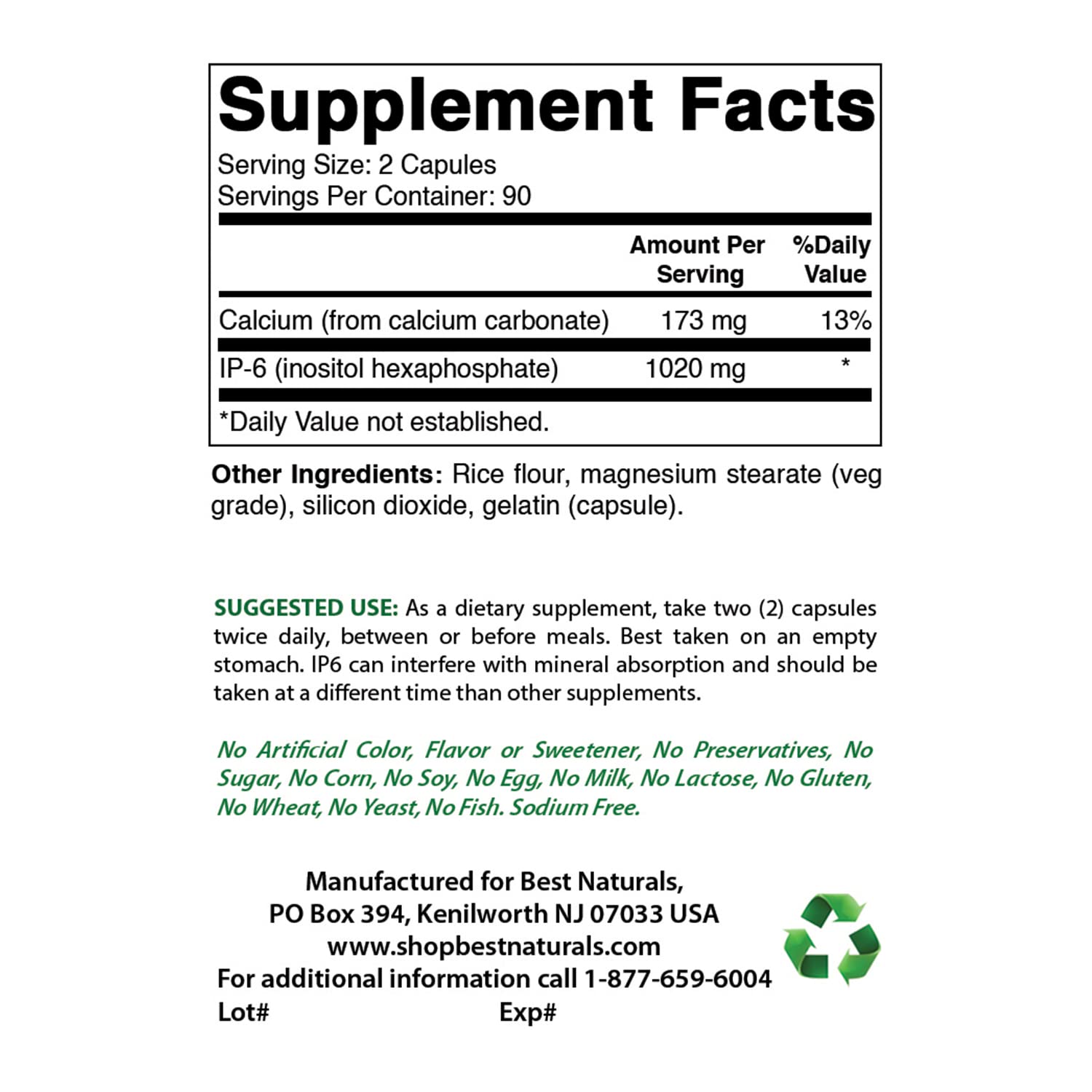 Foto 3 pulgar | Suplemento Best Naturals Ip-6 510 Mg 180 Cápsulas - Venta Internacional.
