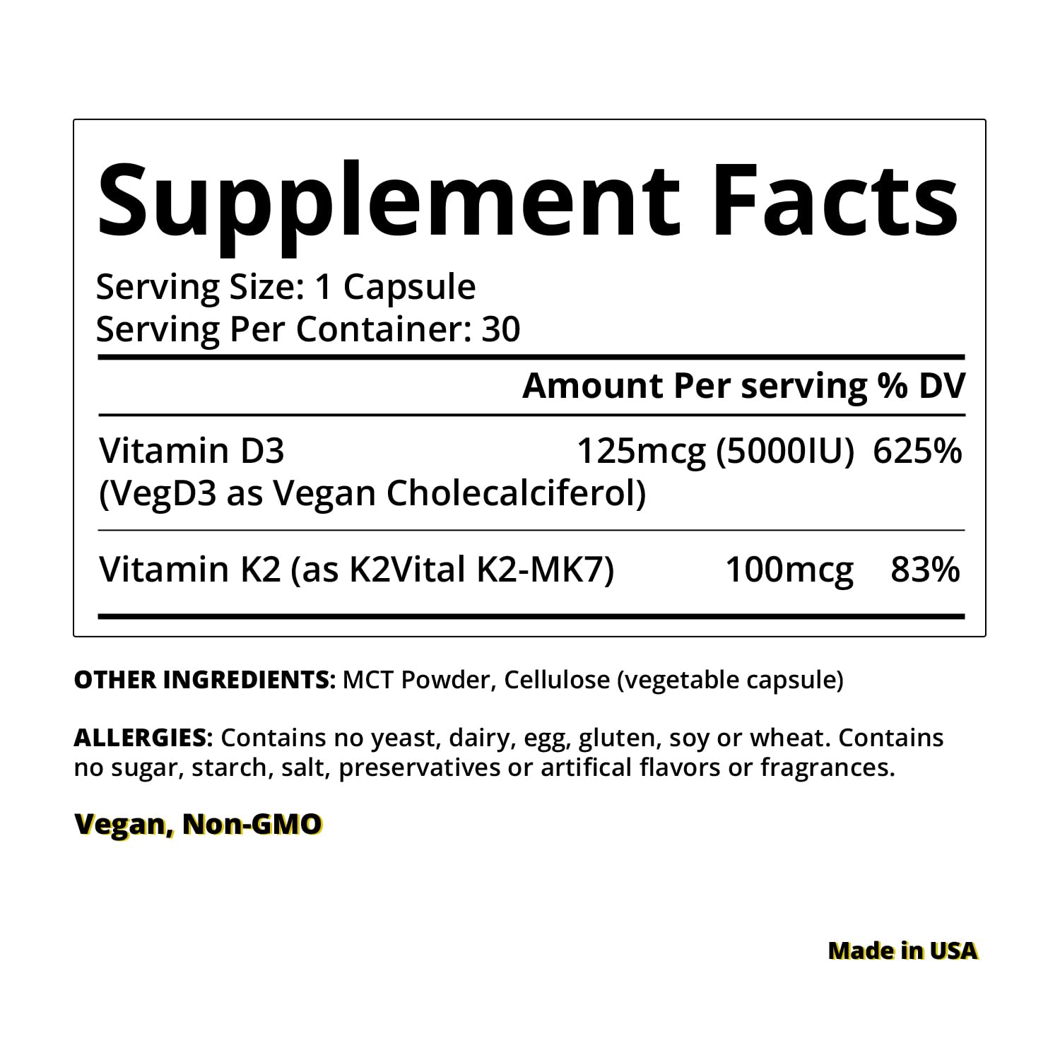 Foto 2 | Suplemento Magceutics De Vitamina D3 K2, 5000 Ui, Vegano, 30 Cápsulas - Venta Internacional.