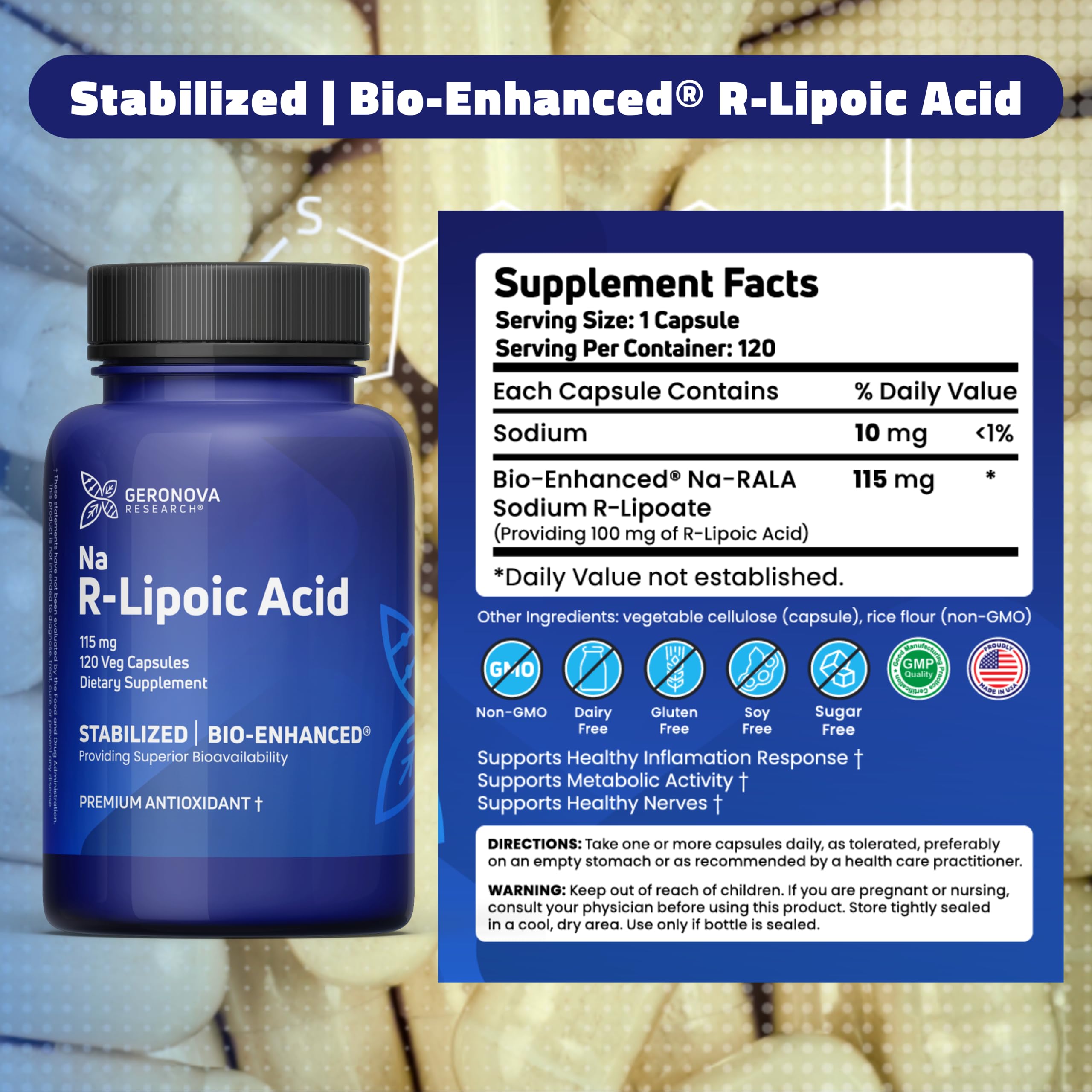 Foto 7 pulgar | Suplemento De Ácido R-lipoico Biomejorado Geronova Research 115 Mg - Venta Internacional.