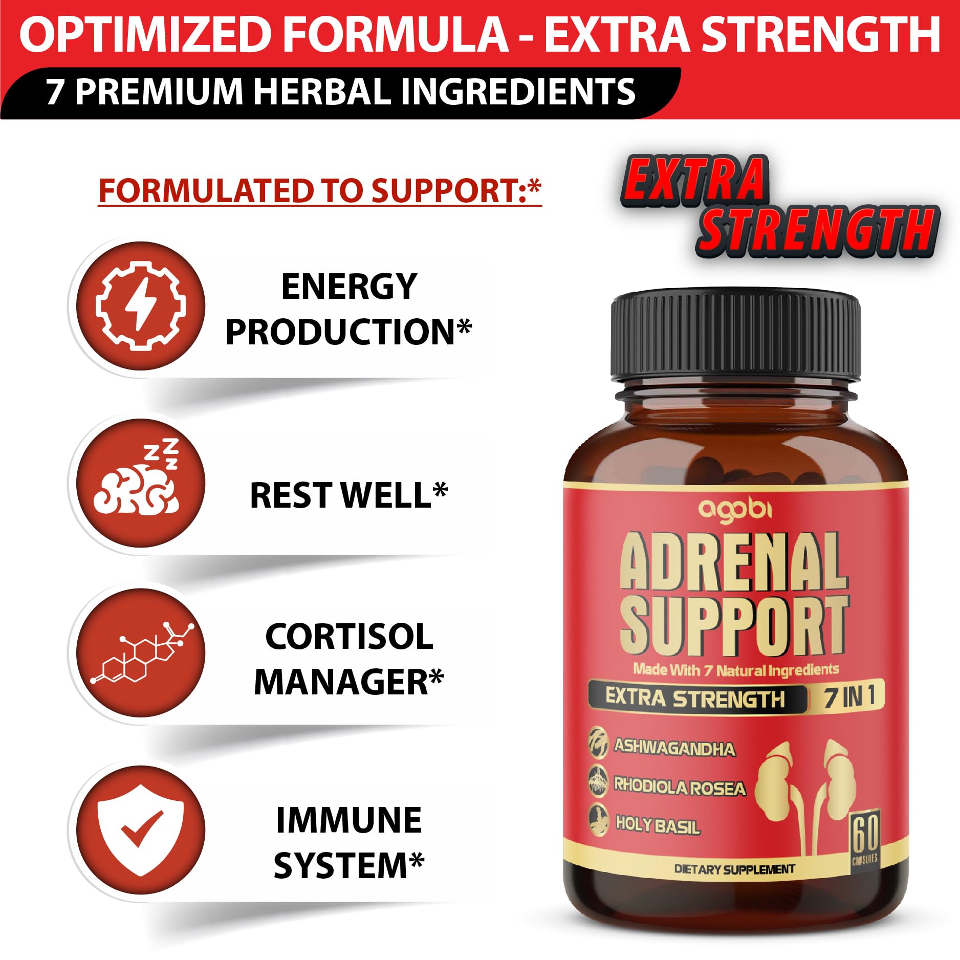 Foto 4 pulgar | Suplemento Agobi Adrenal Support 7 En 1 Con Ashwagandha 60 Cápsulas - Venta Internacional.