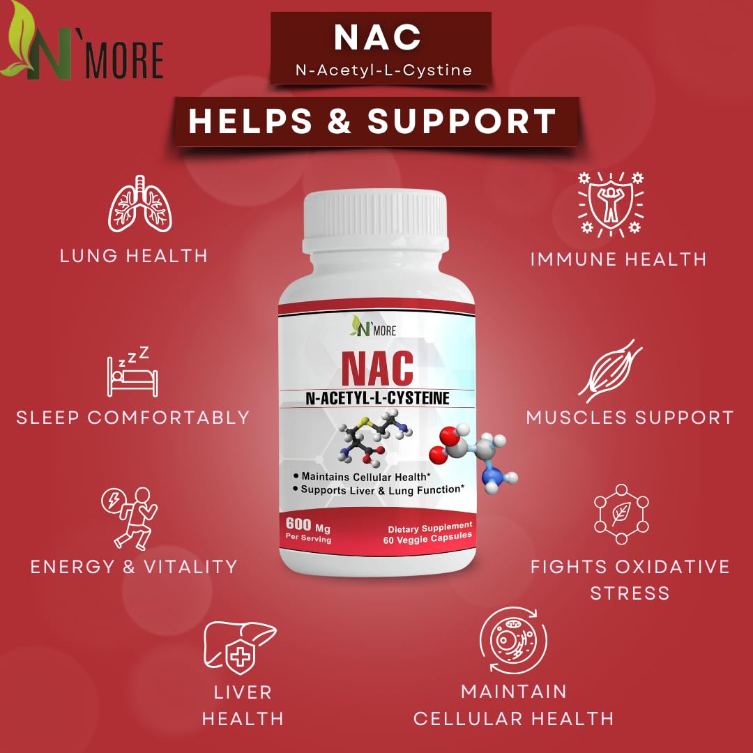 Foto 4 pulgar | Suplemento N'more N-acetil-cisteína (nac) 600 Mg 60 Cápsulas - Venta Internacional.