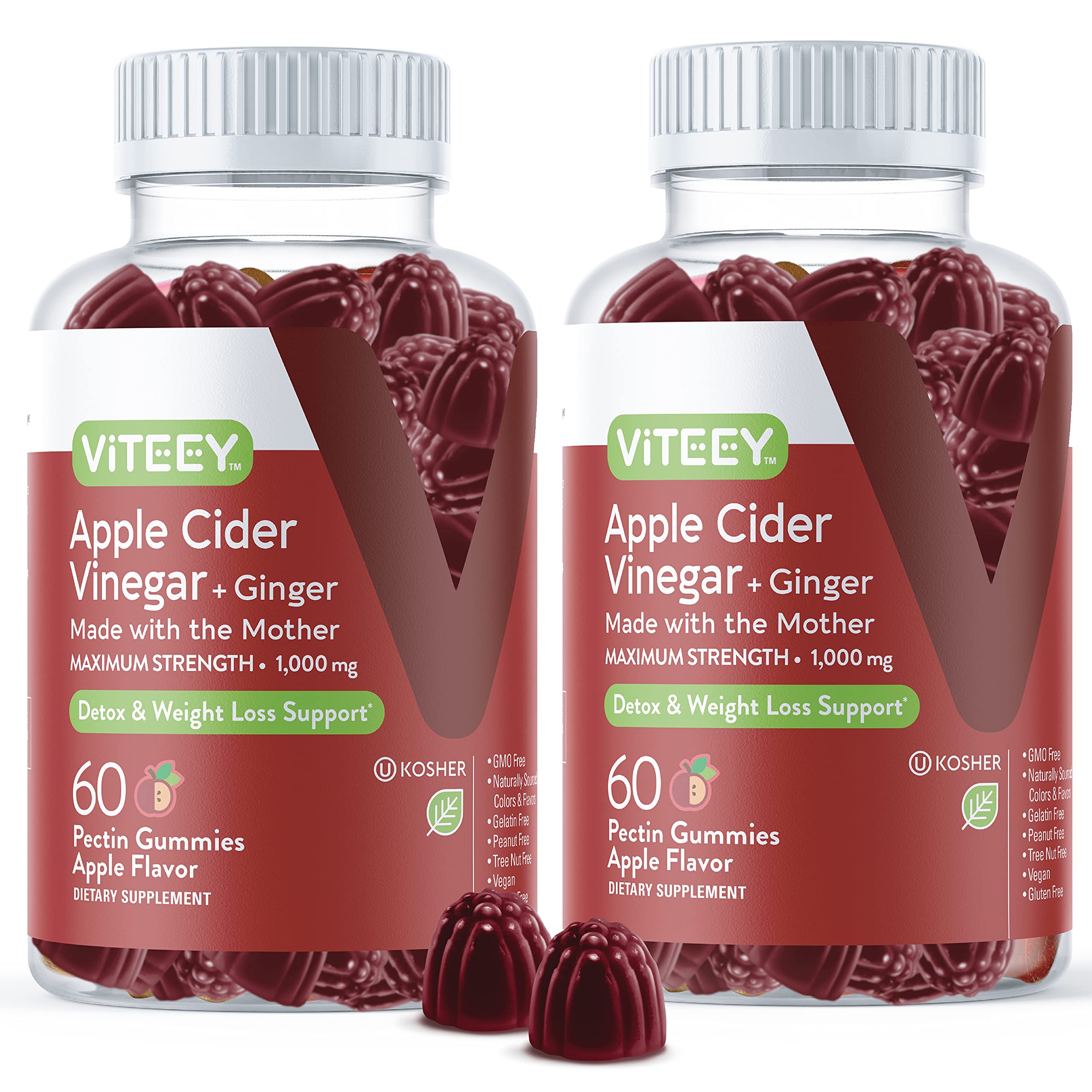 Foto 2 pulgar | Complemente Las Gomitas De Vinagre De Sidra De Manzana Viteey De 1000 Mg Con Jengibre - Venta Internacional.
