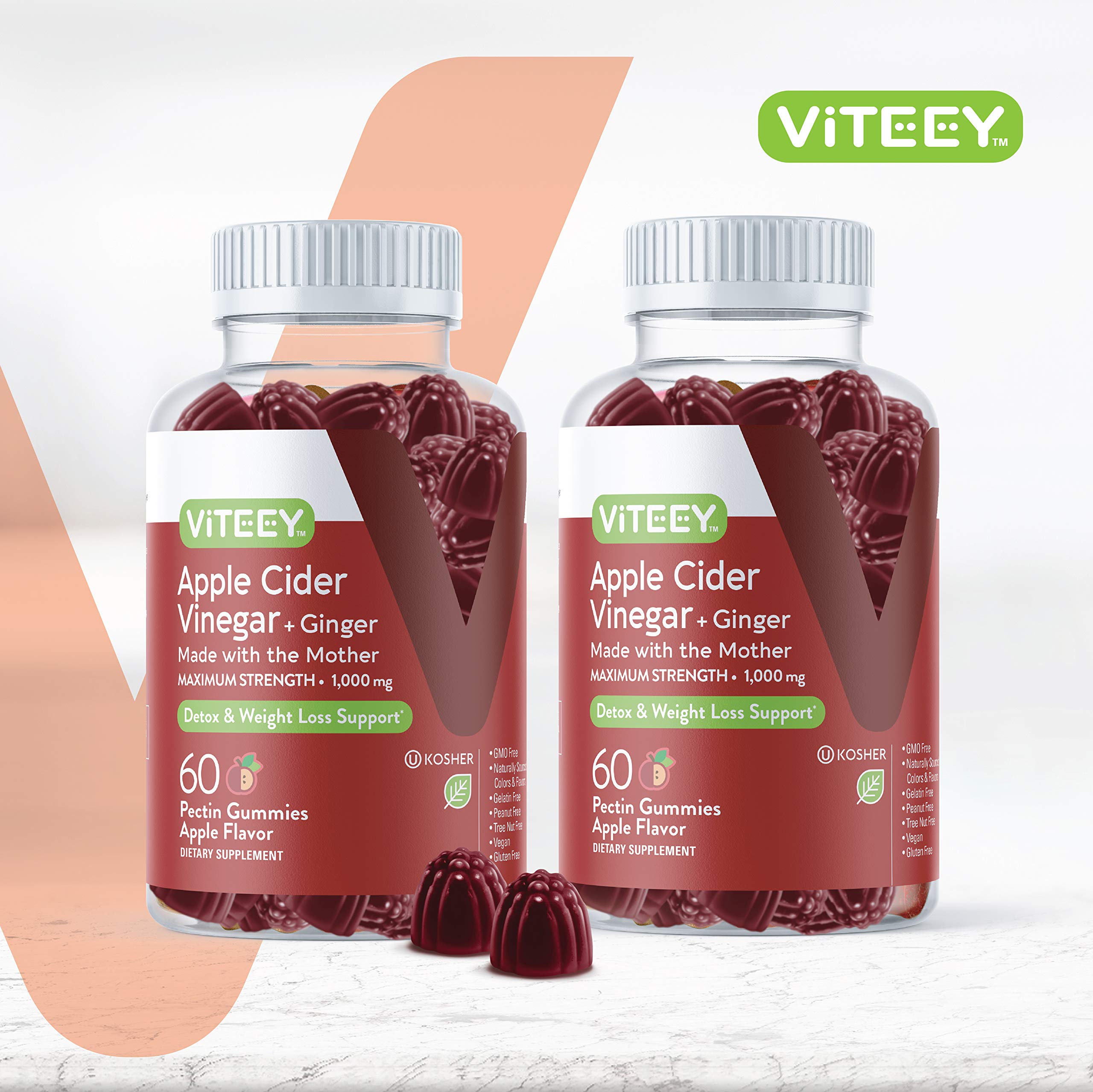 Foto 3 pulgar | Complemente Las Gomitas De Vinagre De Sidra De Manzana Viteey De 1000 Mg Con Jengibre - Venta Internacional.