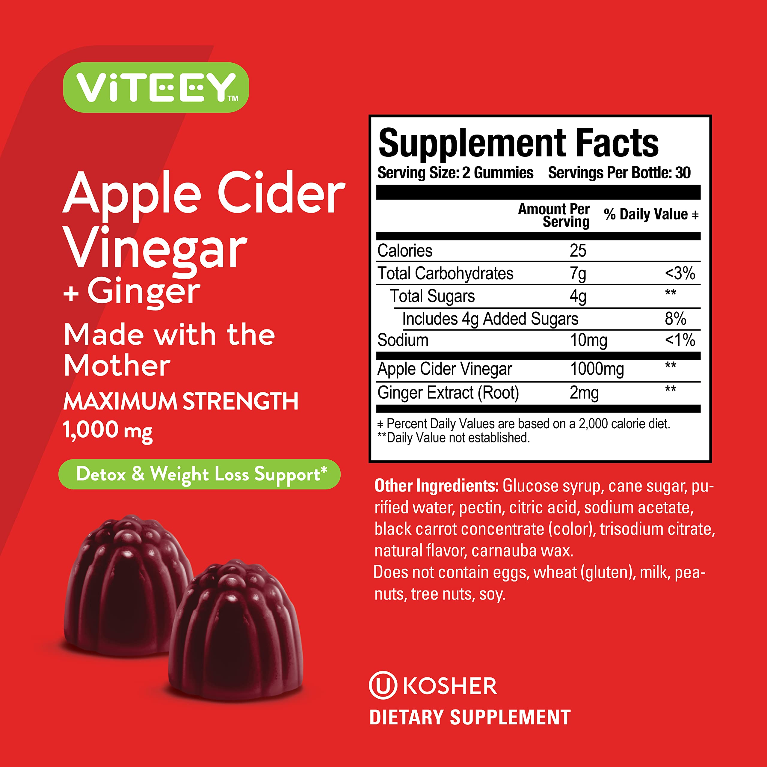 Foto 5 pulgar | Complemente Las Gomitas De Vinagre De Sidra De Manzana Viteey De 1000 Mg Con Jengibre - Venta Internacional.