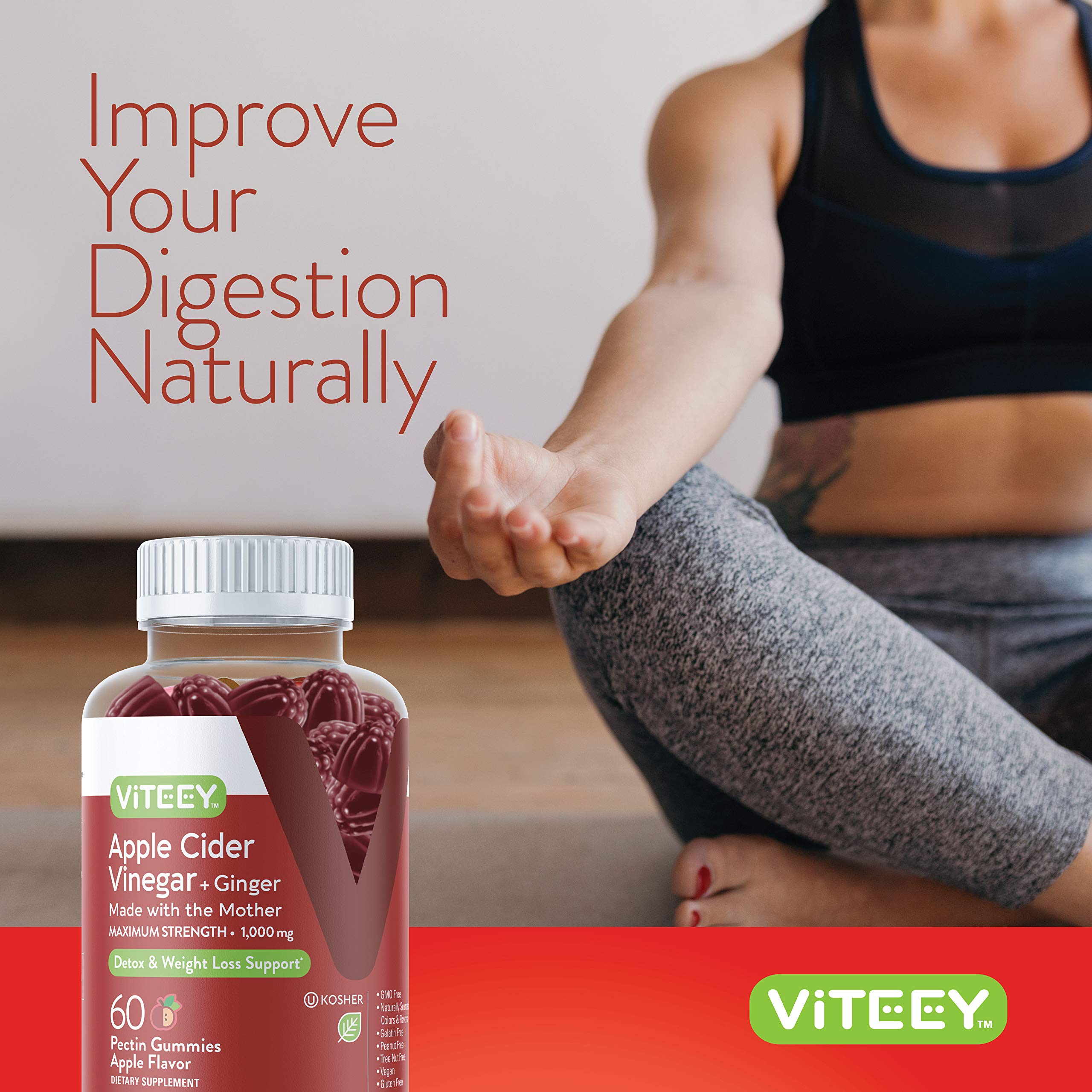 Foto 7 pulgar | Complemente Las Gomitas De Vinagre De Sidra De Manzana Viteey De 1000 Mg Con Jengibre - Venta Internacional.